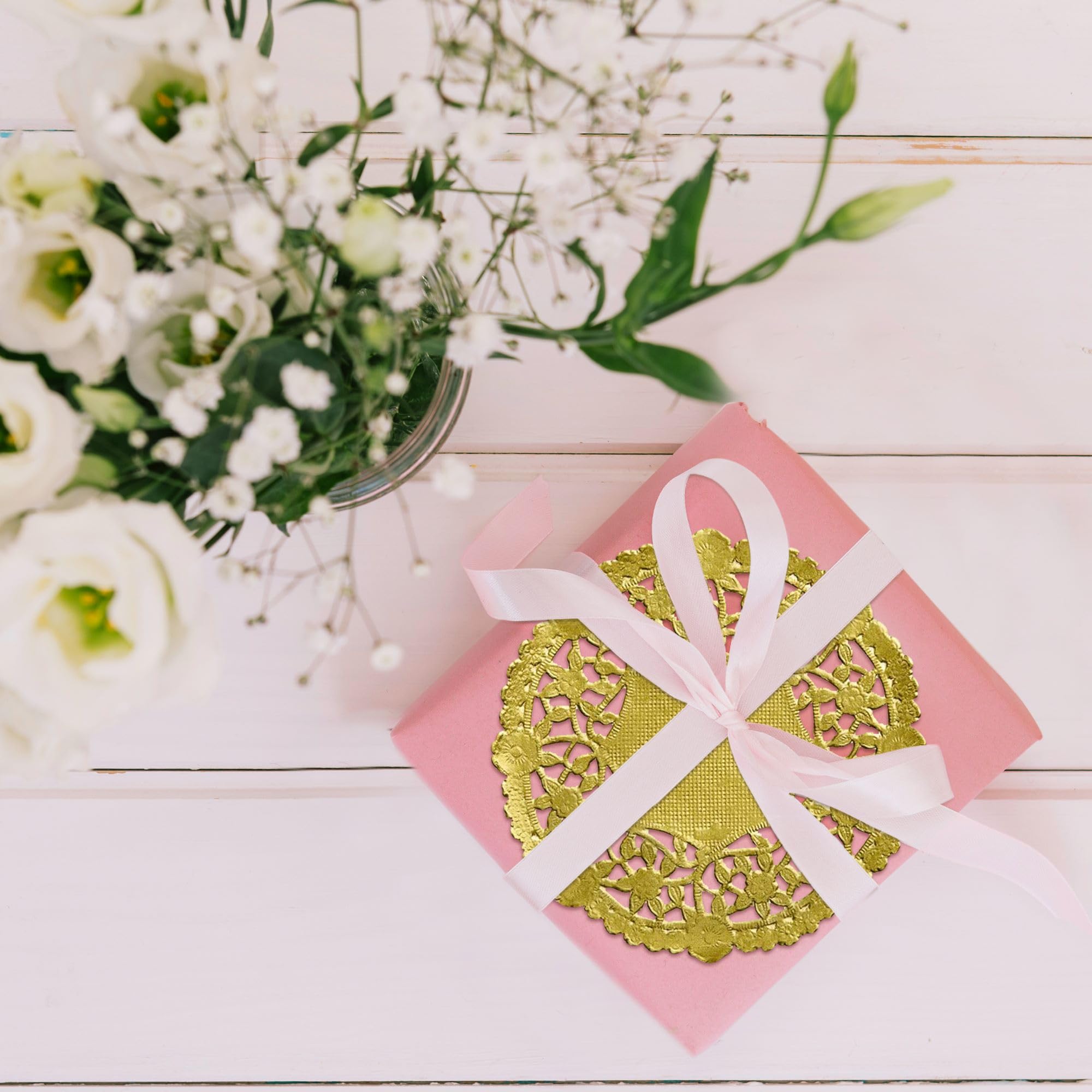 The Baker Celebrations Gold Foil 4 Inch Round Paper Lace Table Doilies - Made In Canada (Pack Of 100)