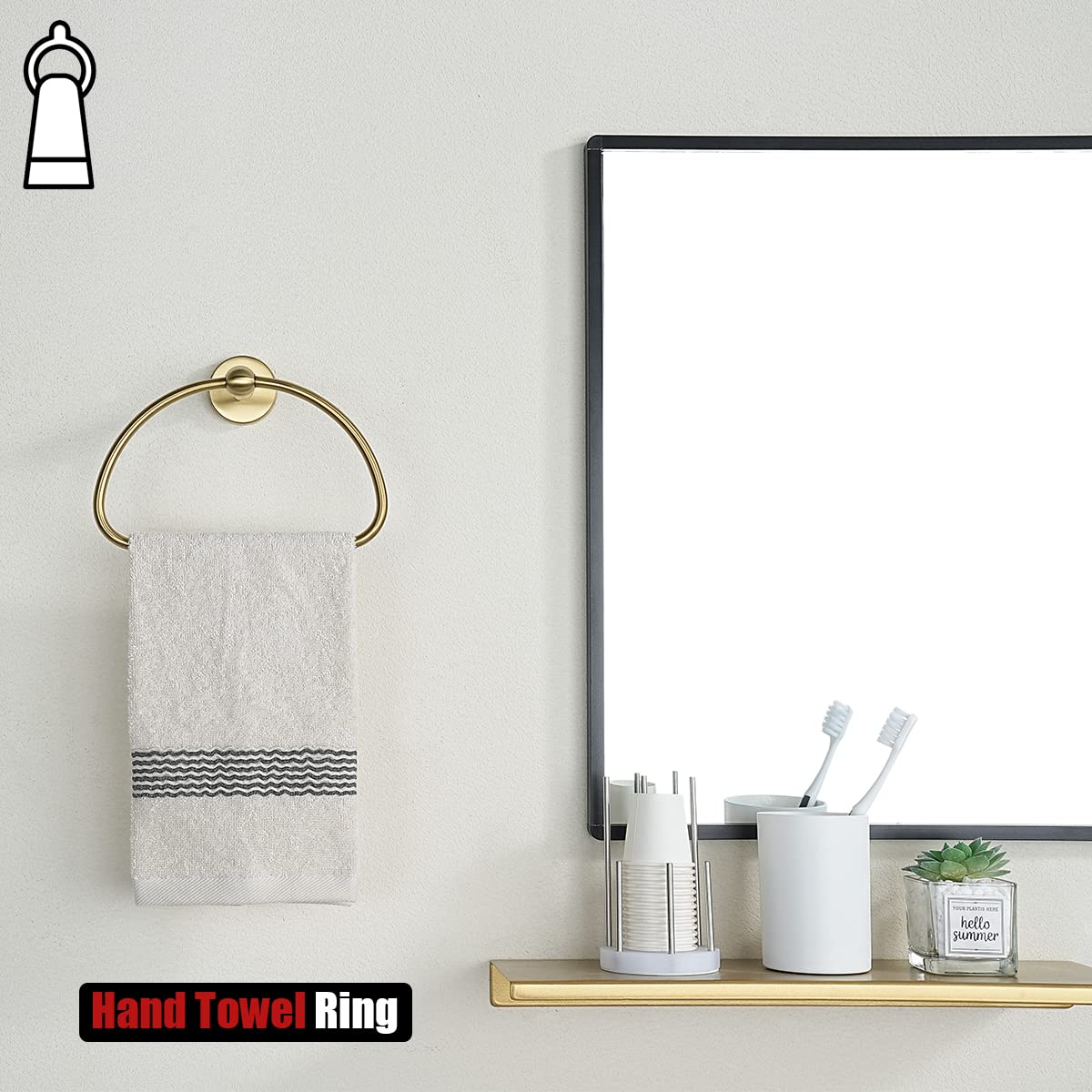JQK Towel Ring Light Gold  Stainless Steel Half Ring Towel Holder for Bathroom  7 Inch Brushed Golden Wall Mount  TR160-BG