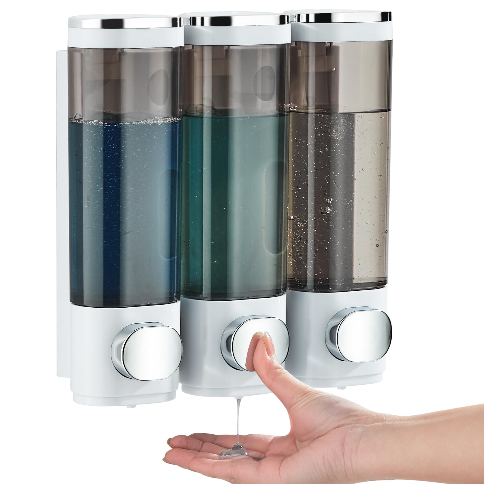Shampoo And Conditioner Dispenser, Shower Soap Dispenser 3 Chamber No Drill Shampoo Dispenser For Shower Wall Mounted Shampoo Co