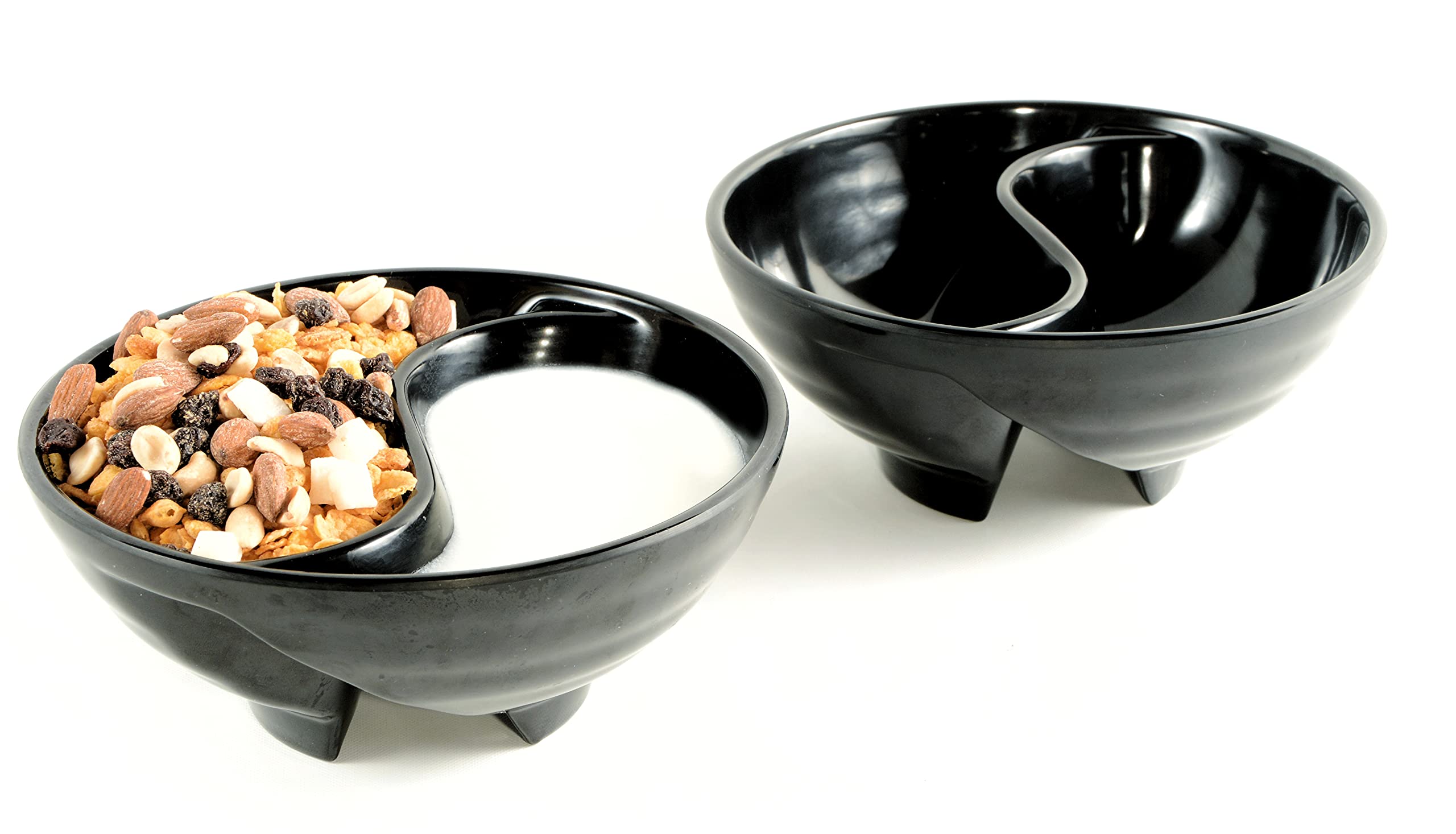 Vallenwood Never Soggy Cereal Bowl. Black X2. Divided. Cereal Bowl Separated. Unbreakable Melamine. Two Sided Bowl. Anti Soggy.