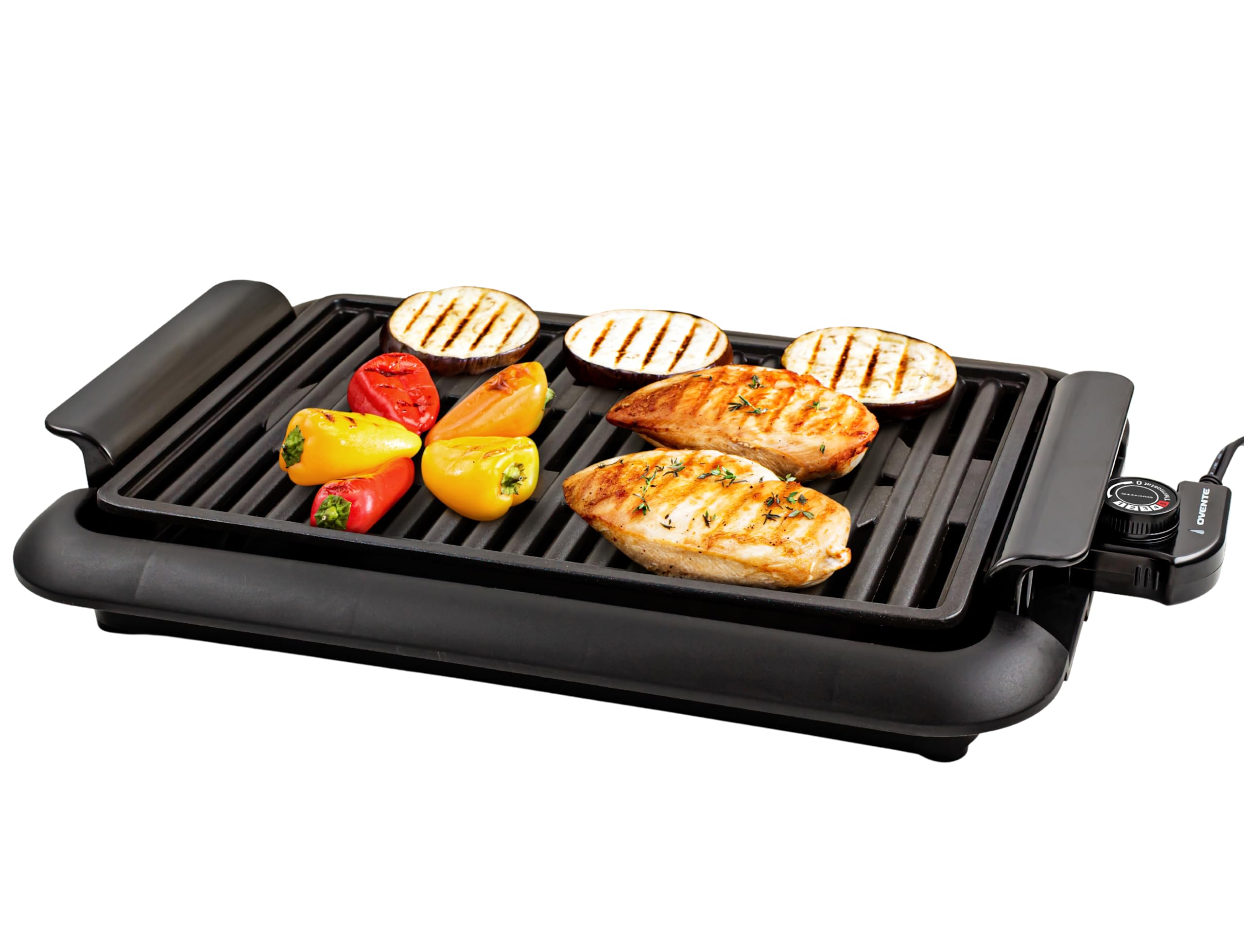 OVENTE Electric Indoor Grill with 15x10 Inch Non-Stick Cooking Surface, 1200W Fast Heat Up Power, Adjustable Temperature, Remova