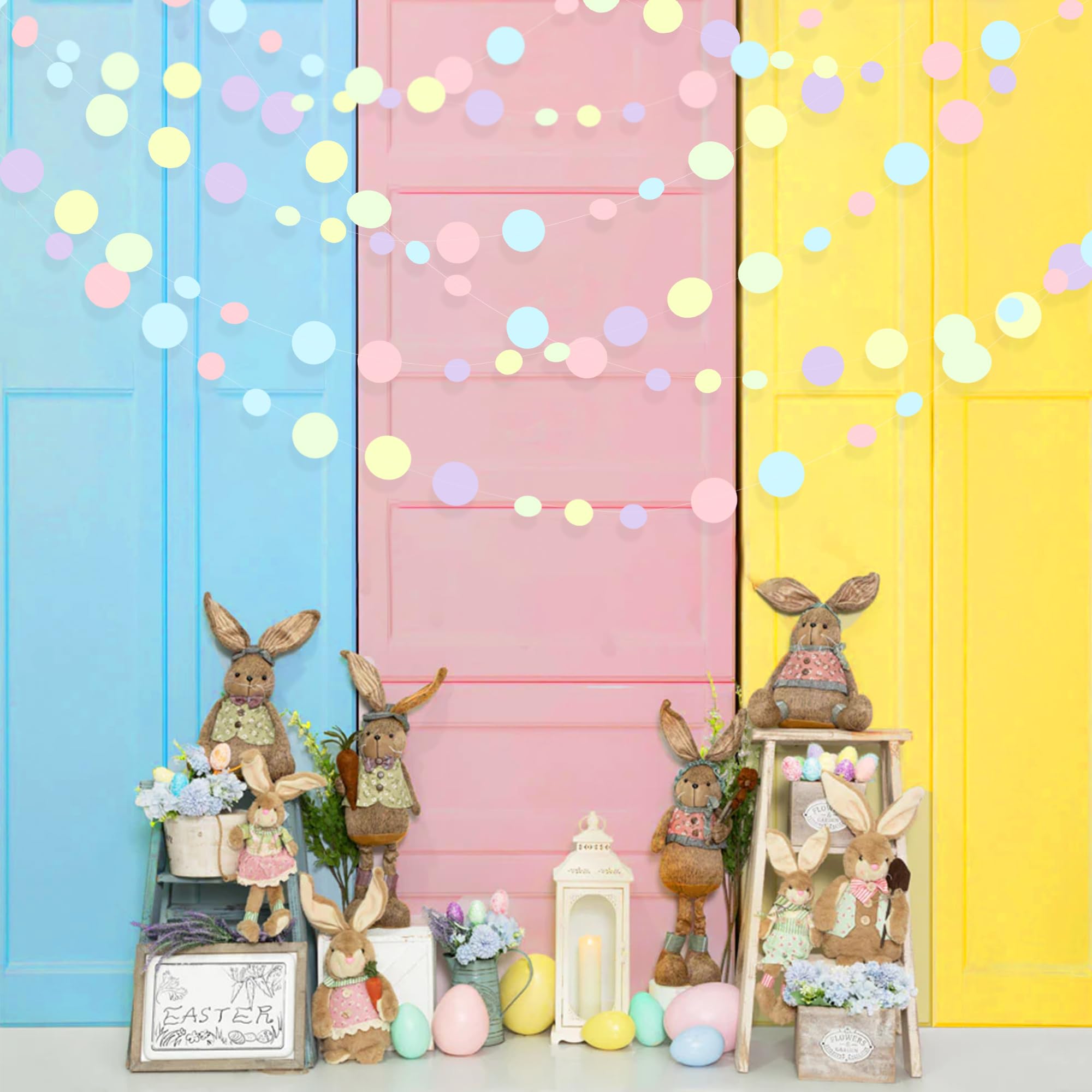 Pastel Party Decorations Blue Purple Pink Yellow Green Circle Dots Garland Hanging Paper Polka Dot Streamer For Birthday Baby Sh