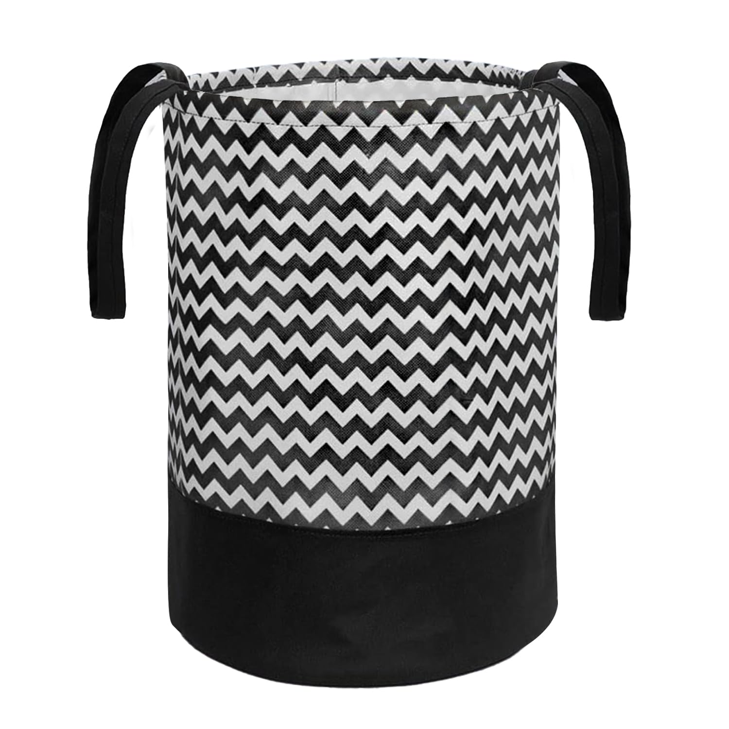 Prettykrafts 45L Non Woven Wave Printed Round Foldable Large Laundry Bag/Basket With Handle, Freestanding Cloth Storage Organize
