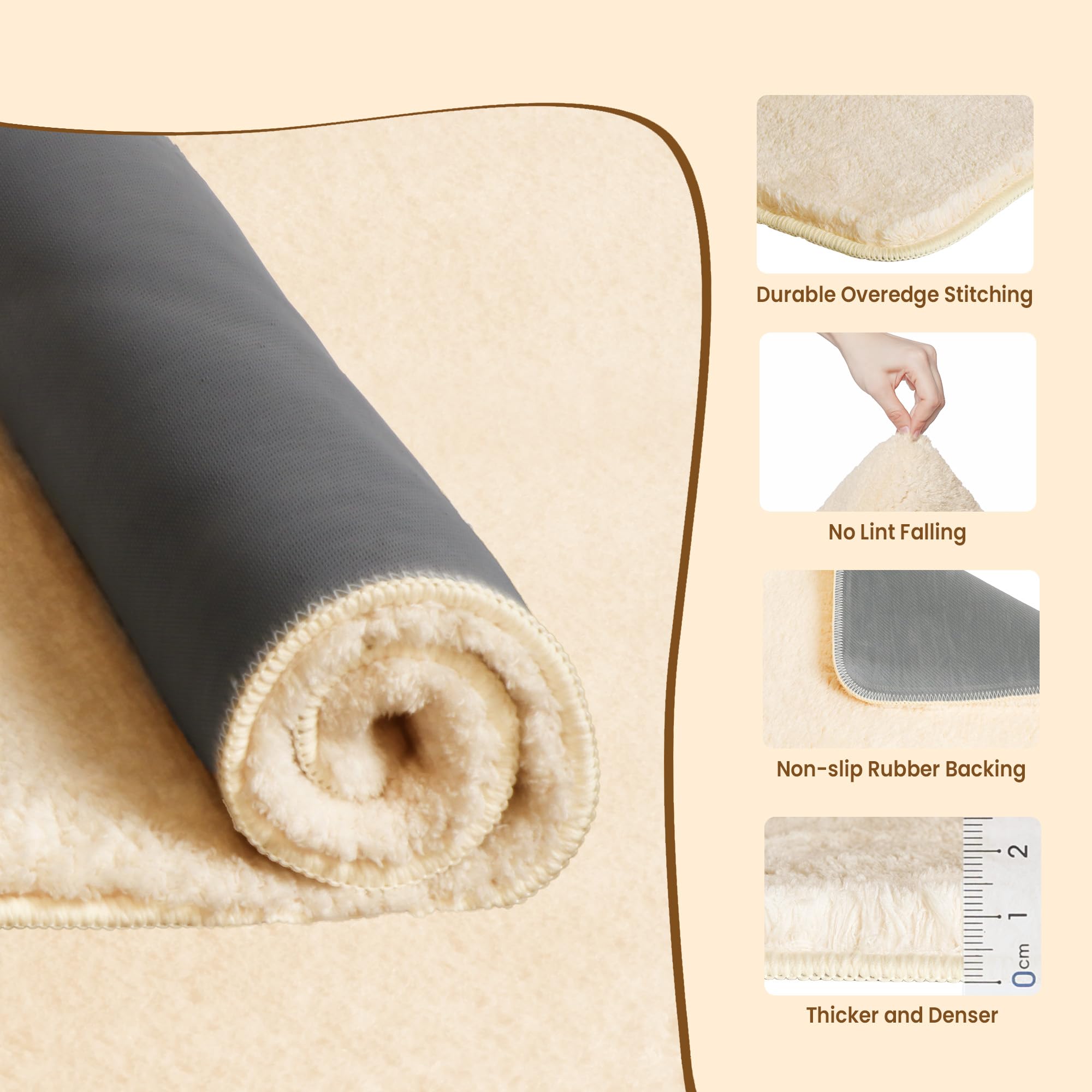 Techmilly Fluffy Bathroom Rug Mat Small 24X17, Absorbent Thick Microfiber Mats With Non Slip Rubber Backing, Quick Dry Machine W