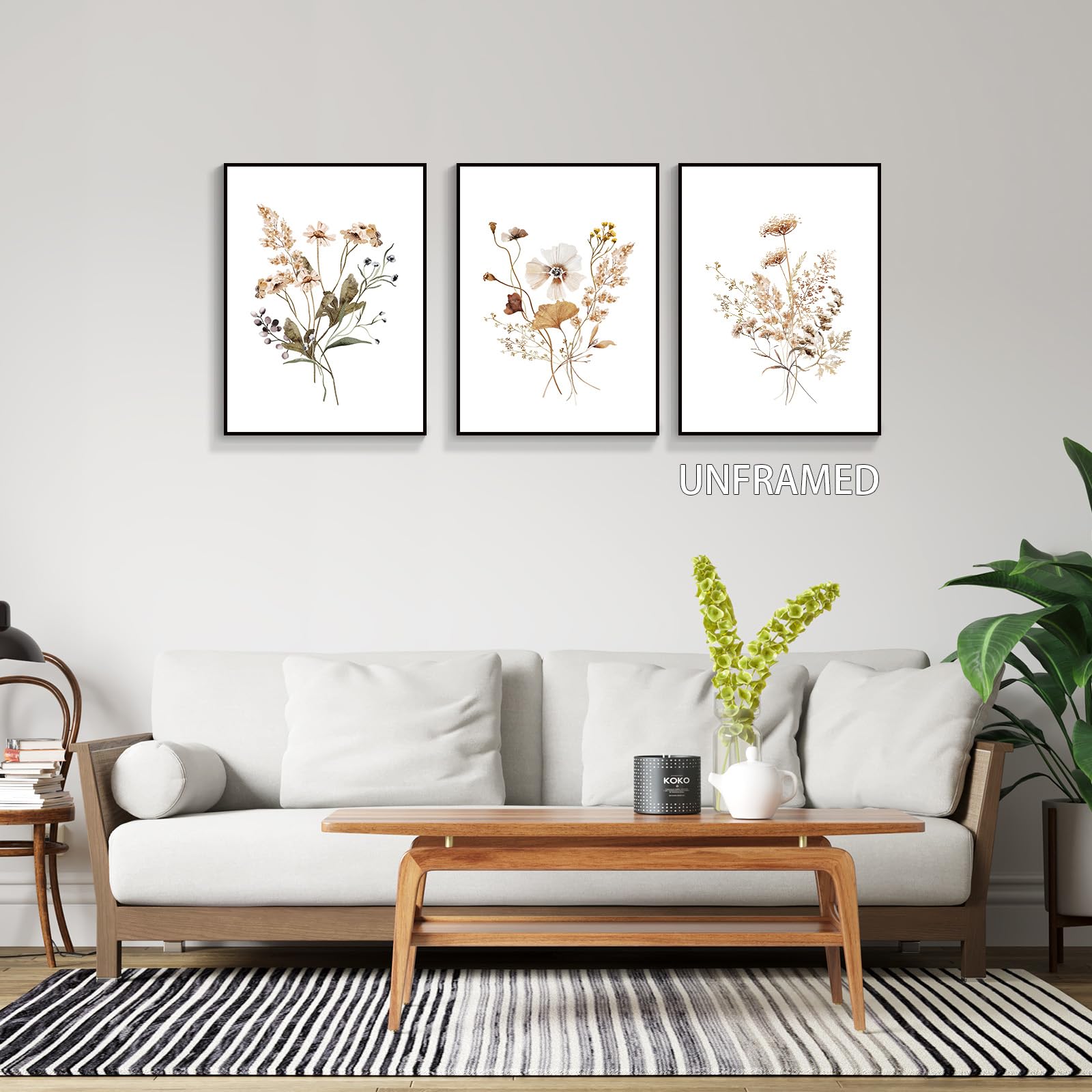 Dfaiuy Wildflowers Watercolour Poster Neutral Botanical Boho Canvas Wall Art Vintage Green Leaf Floral Nature Print Painting Cou