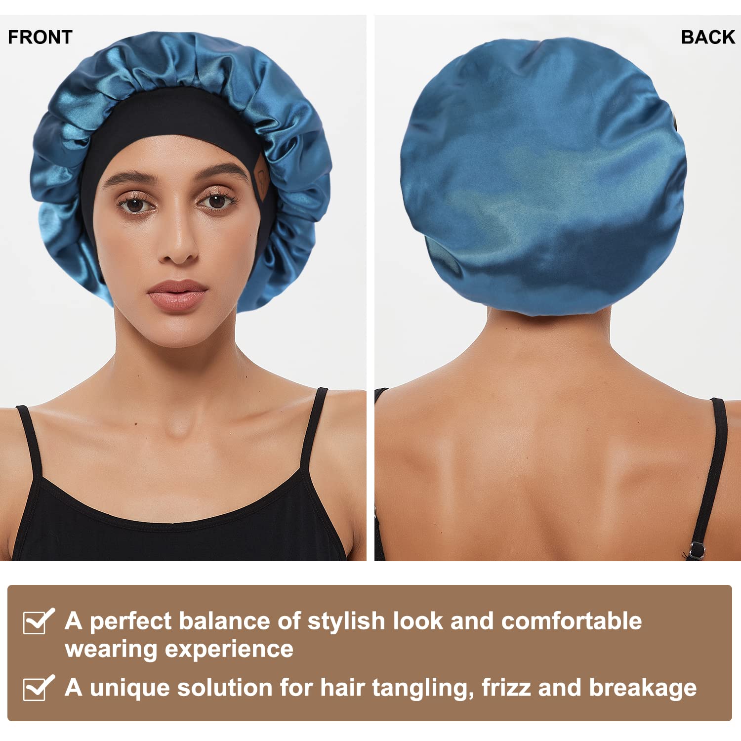 Hat Hut Satin Bonnet Silk Bonnet Sleep Cap For Women Hair Bonnet For Curly Natural Hair Sleeping Adjustable Wide Band Double Lay