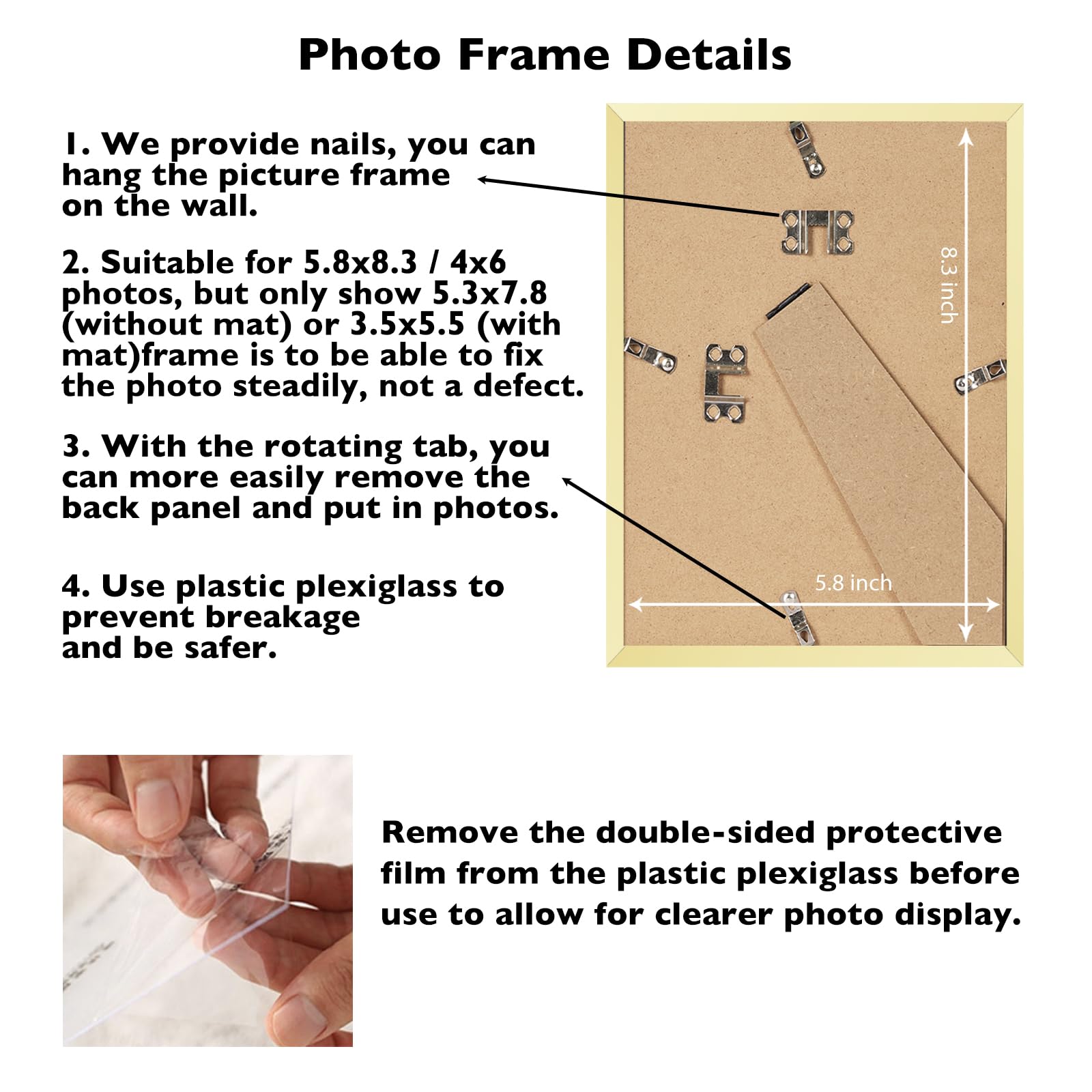 JCJMY 5.8x8.3 A5 Picture Frame Gold with 4x6 Mat for Wall Hanging or Tabletop, Display Photo 4x6 with Mat or 5.8 x 8.3 Without M