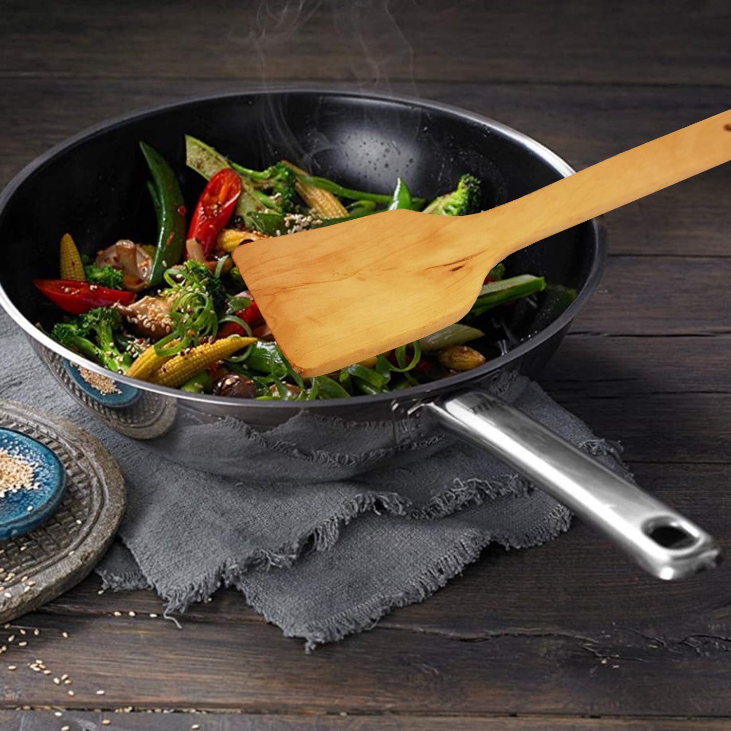 Wooden Spatula For Mixing And Cooking - Wood Kitchen Spatulas Set Great For Turner, Mixing, Corner Spoon And Scraper High Heat R