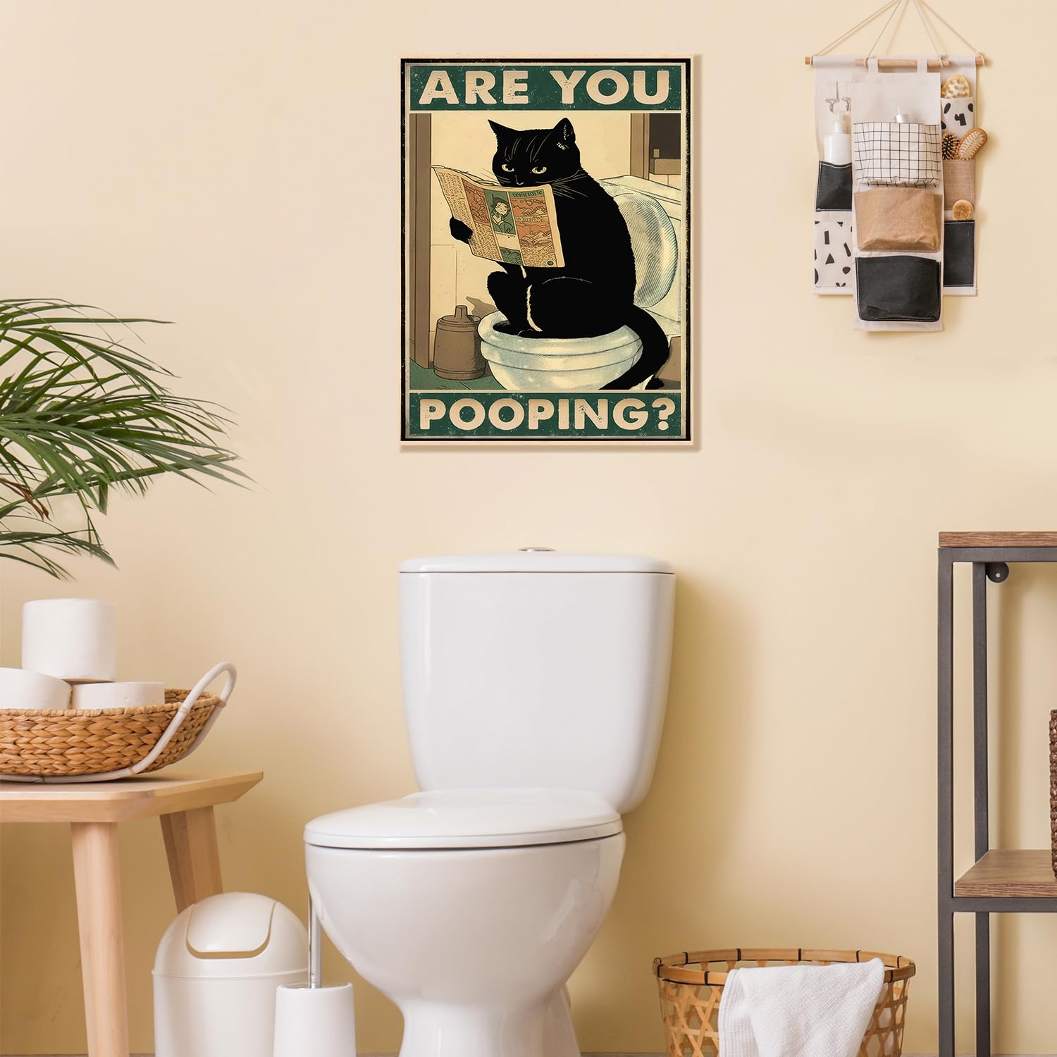 Dazzlewall Funny Black Cat Bathroom Wall Art Are You Pooping Cat Sign Vintage Cat Sitting On The Toilet Reading Newspaper Poster