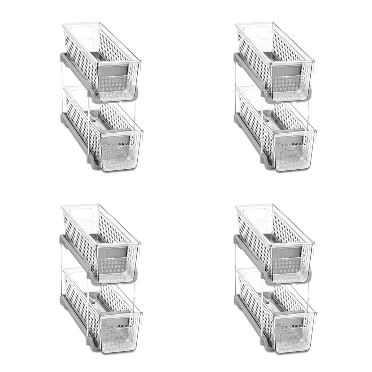 Madesmart Mini 2-Tier Organizer, Multi-Purpose Slide-Out Storage With Handles For Home And Bath, Clear, Pack Of 4