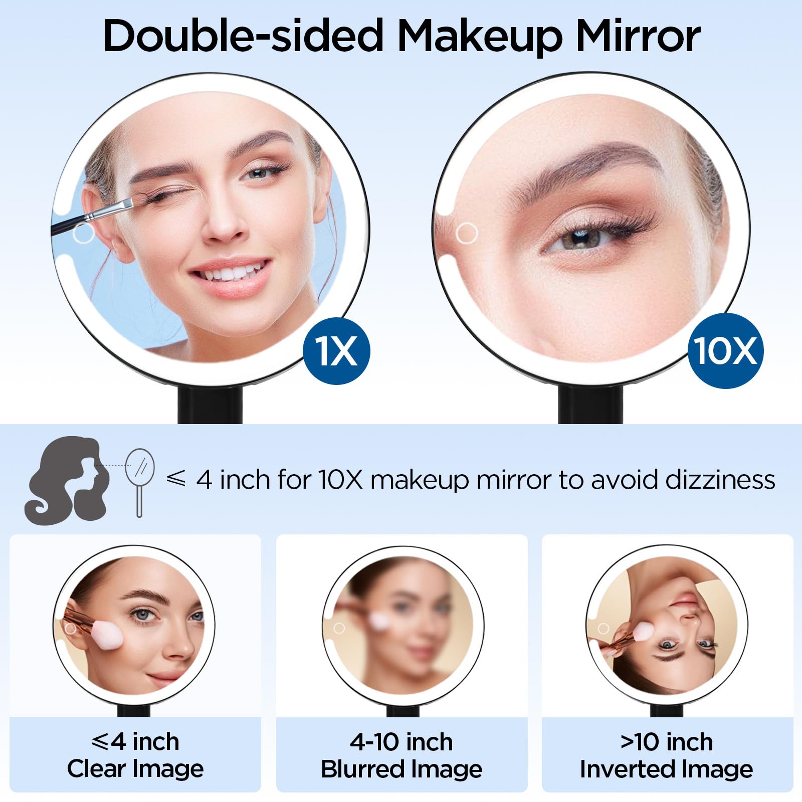 SANYCASA Makeup Mirror with Lights, Magnifying Mirror with Light and Adjustable Brightness, Hanging and Handheld Mirror with Han
