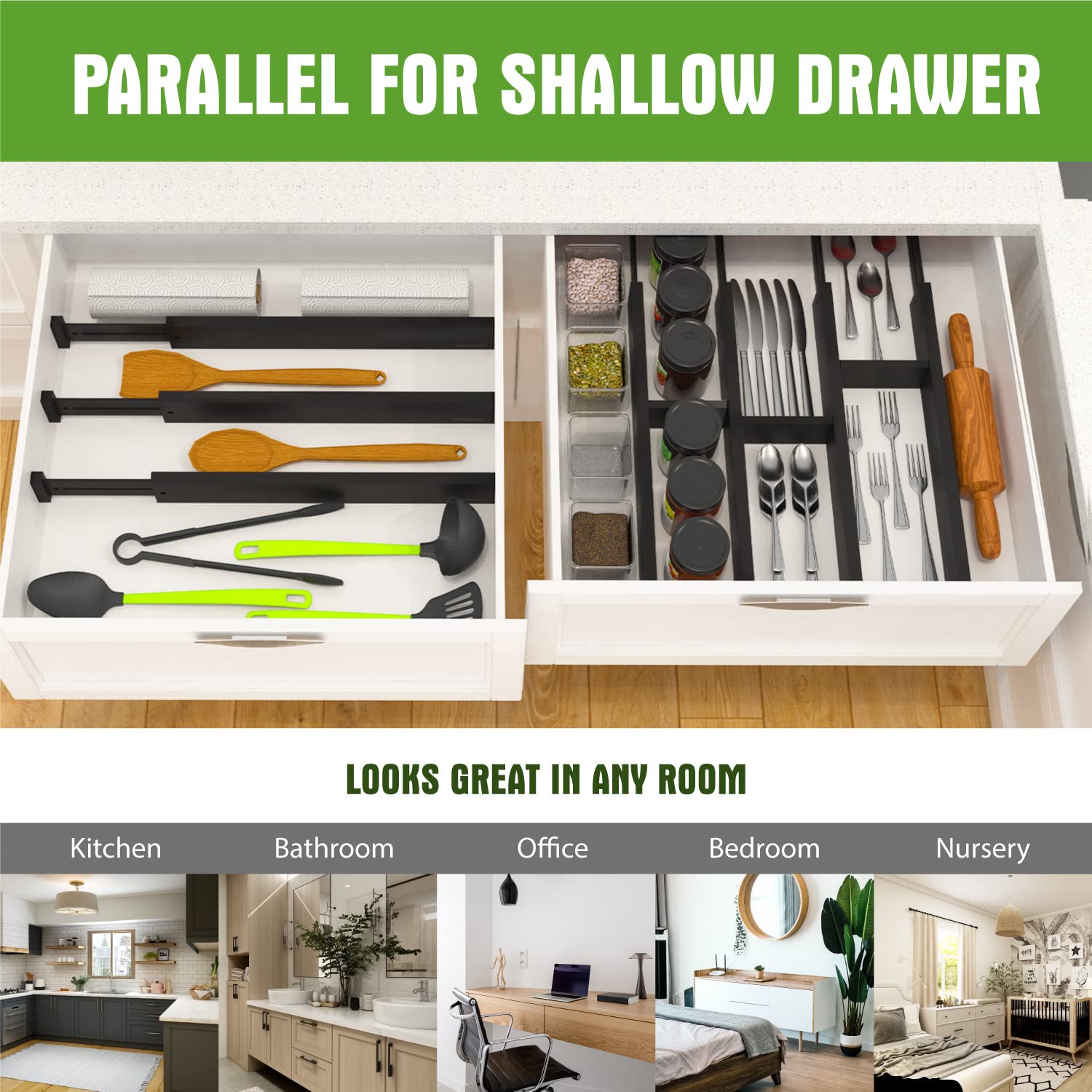 ANTOWIN 10pack Bamboo Drawer Dividers, Expandable Drawer Separators Splitter, 17-22 inches Adjustable Spring-loaded Organizer fo