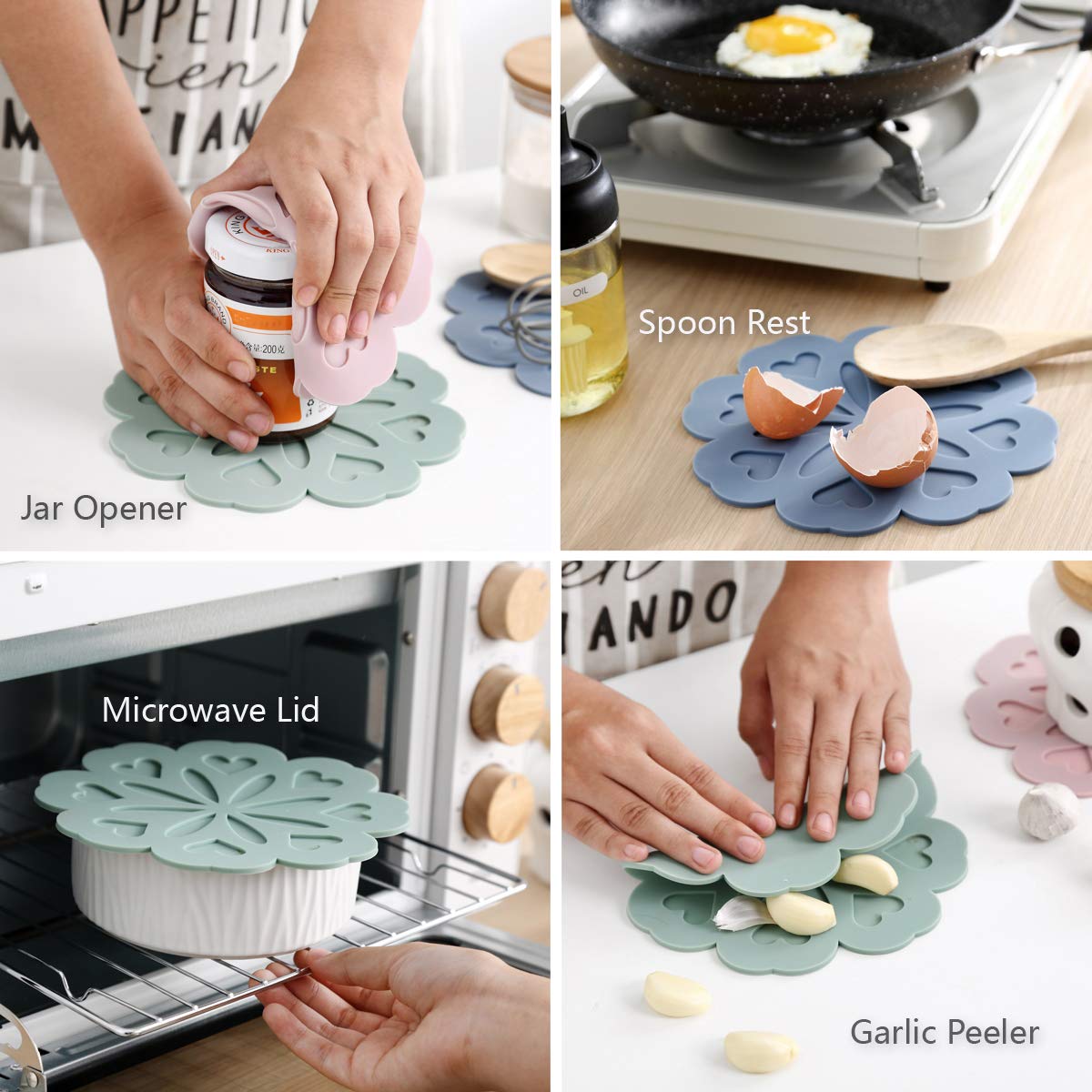 Set 4 Silicone Trivet Mat - Hot Pot Holder Hot Pads For Table & Countertop - Trivet For Hot Dishes - Non-Slip & Heat Resistant M