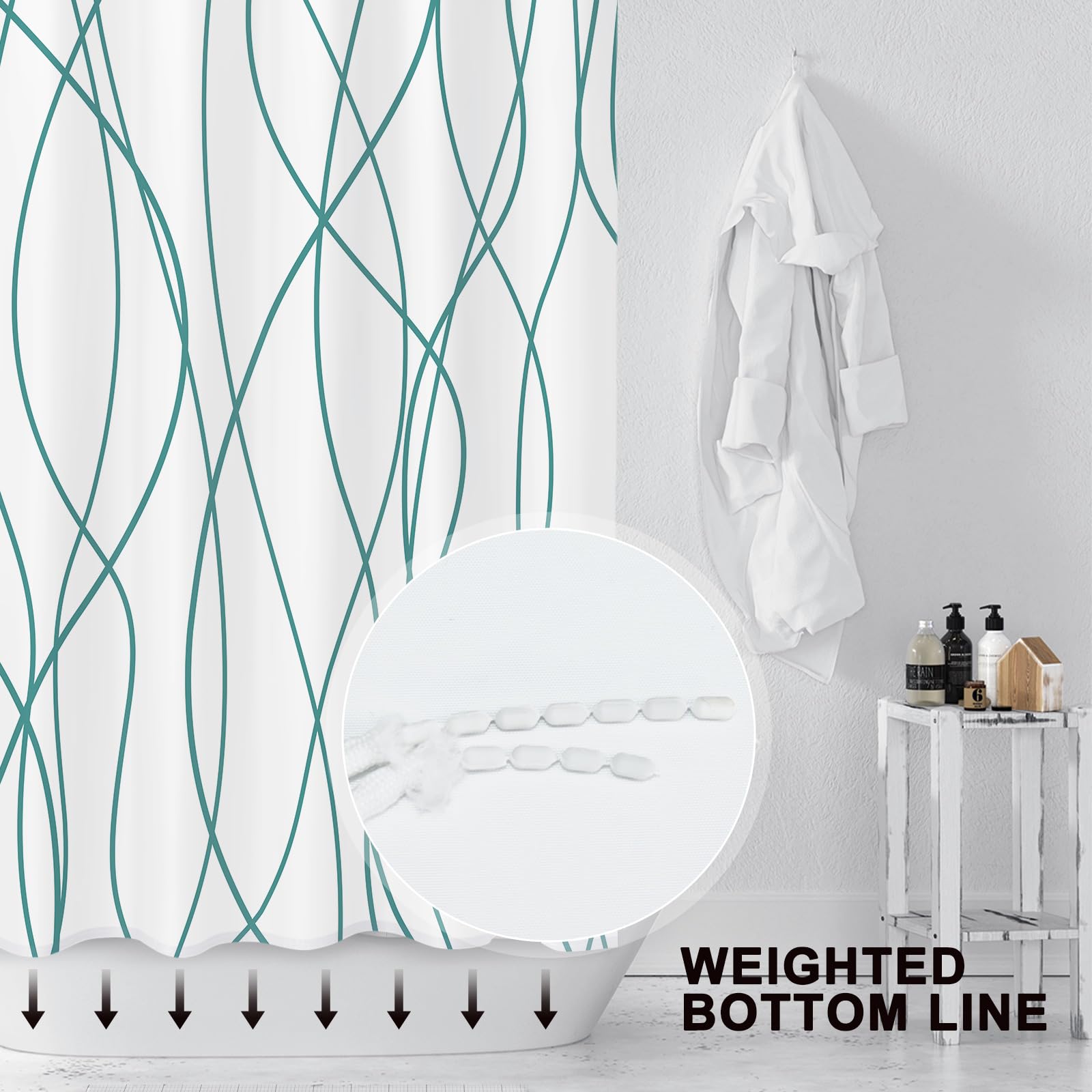 Punkray Seaweed Green Striped Fabric Shower Curtain For Bathroom With 12 Hooks, Shower Curtains For Bathroom, Waterproof Bath Ac