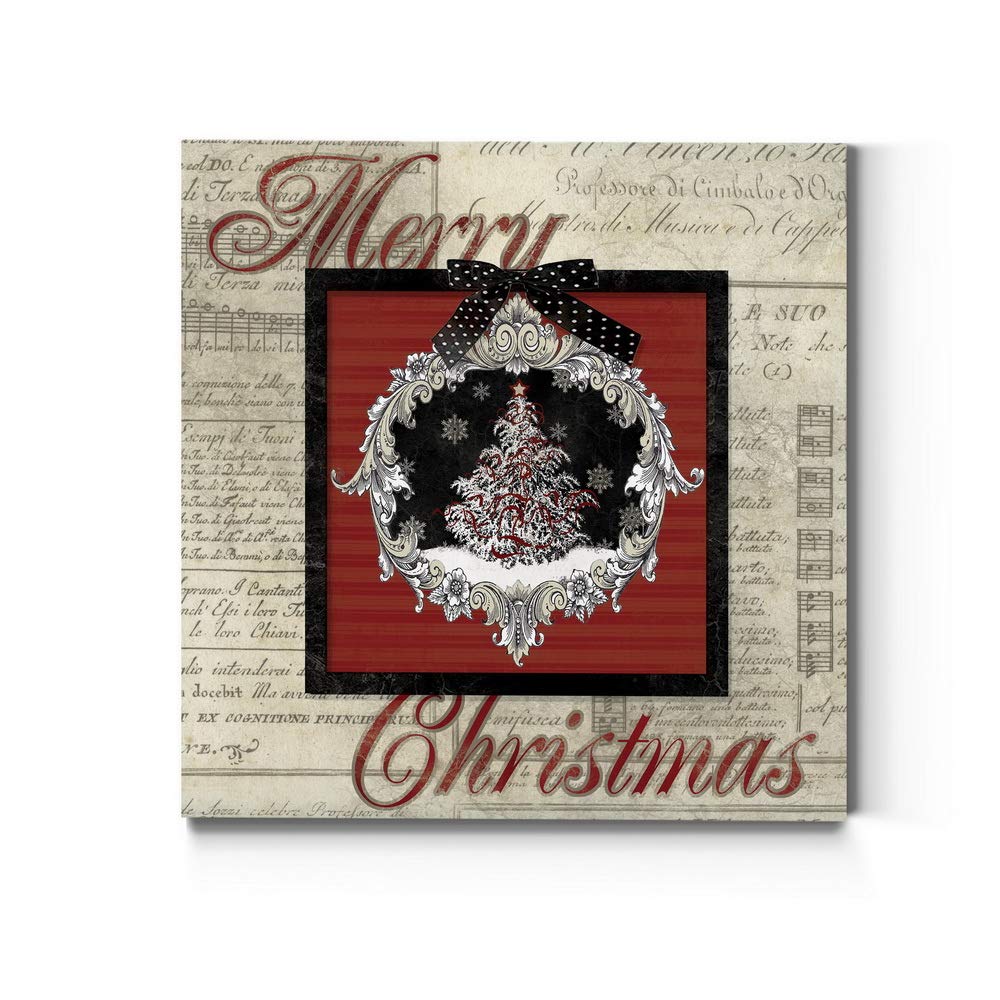 Renditions Gallery Merry Christmas Tree Wall Art, Cute Winter Decor, Antique Sheet Music Paper Design, Snowflakes, Premium Galle