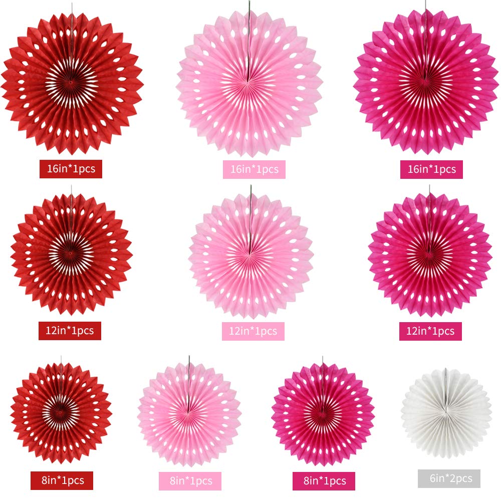 Beishida Red Pink Rose Red Hanging Tissue Honeycomb Round Paper Fans Decor Kit For Birthday Baby Girl Kid Shower Bachelorette We
