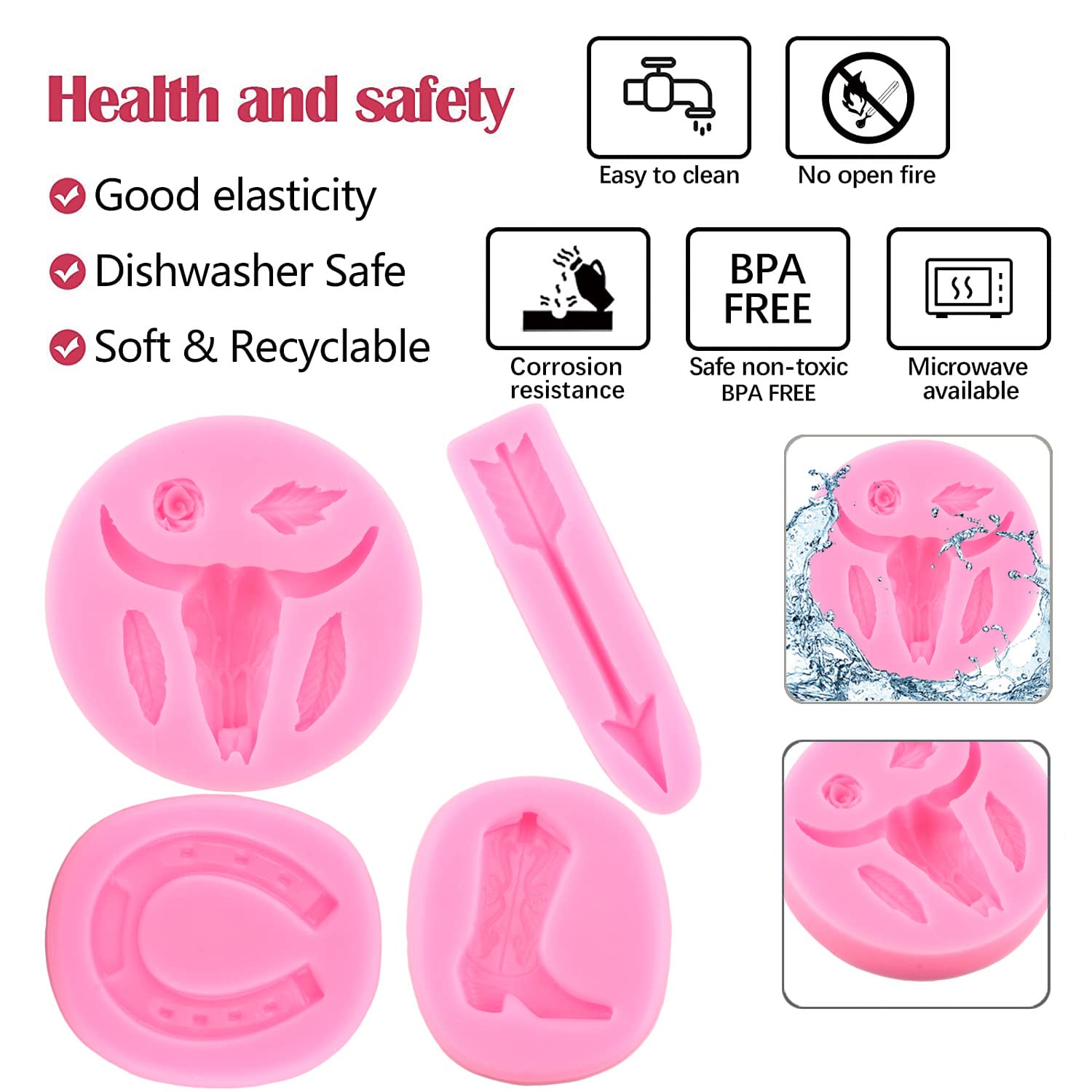 Zixiang Bull Head Silicone Molds Horseshoe Hoof Fondant Mold Feather Arrow Chocolate Molds For Rose Flower Cupcake Cake Topper D