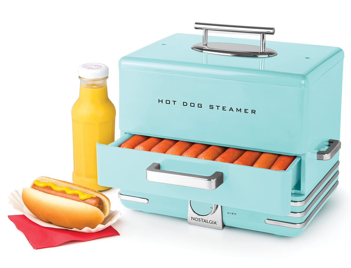 Nostalgia Extra Large Diner-Style Steamer, 20 Hot Dogs And 6 Bun Capacity, Perfect For Breakfast Sausages, Brats, Vegetables, Fi