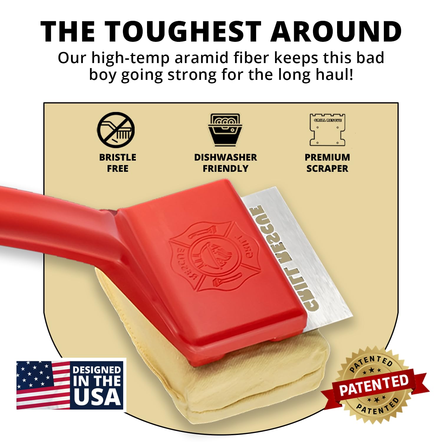 Grill Rescue BBQ Scraper Brush - Durable Bristle-Free Cleaning Head for Cast Iron & Stainless Steel Grates, Model GR-SCRAPER-S