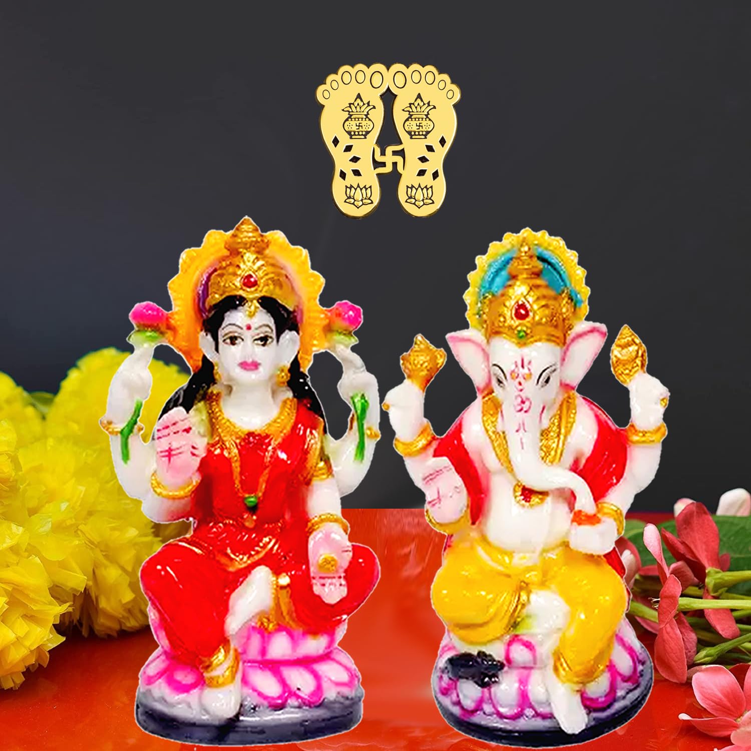 Kitlyn 5 Inch Lakshmi With Ganesh God Statue, Religious God Statue Resin Idol, 5 Inch Height, Marble Finish | Laxmi Ji Charan St