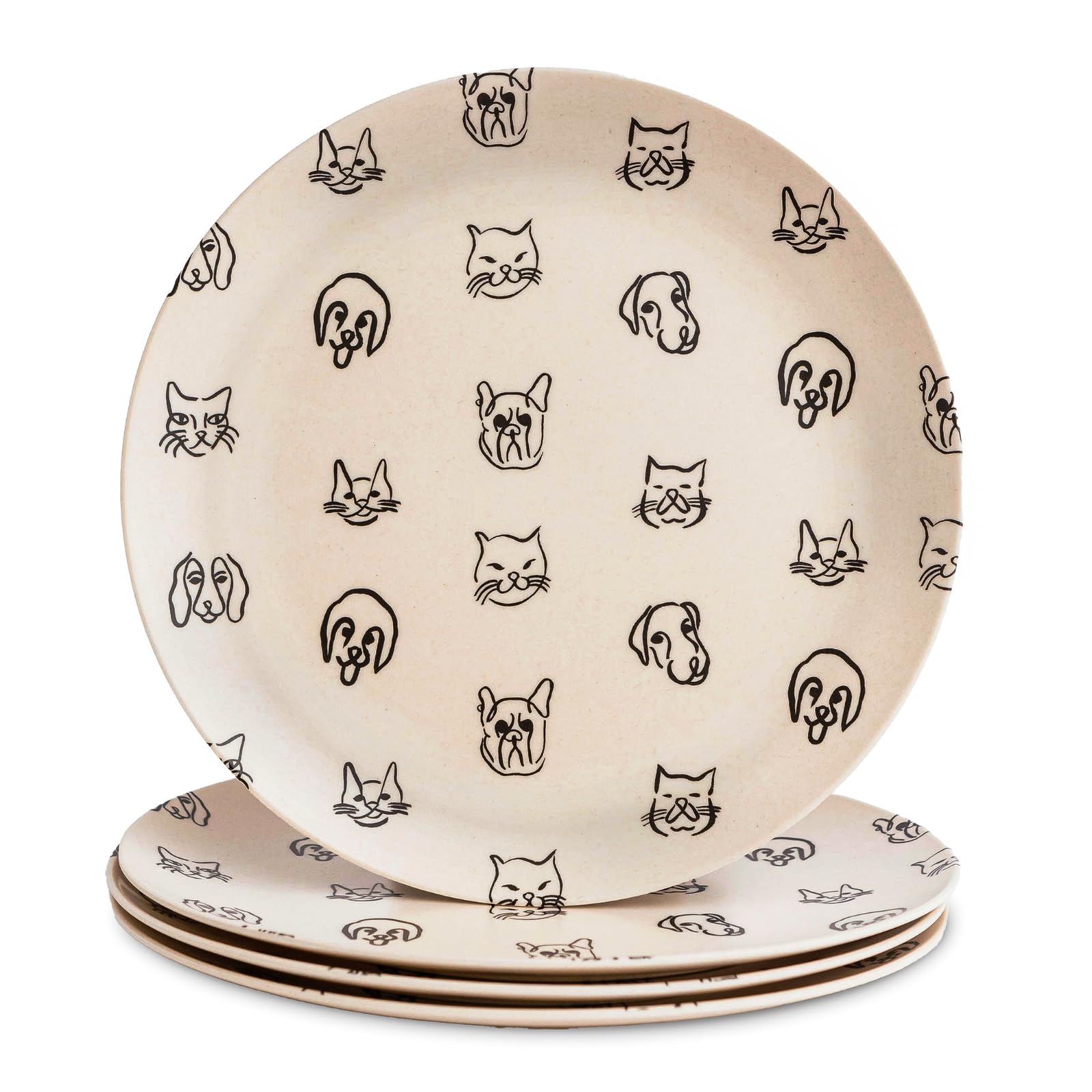 Nook Theory 4 Pack Reusable Bamboo Plates - Non-Toxic Toddler and Kids Plate, Dishwasher Safe, Not Microwavable Dinnerware (Catd