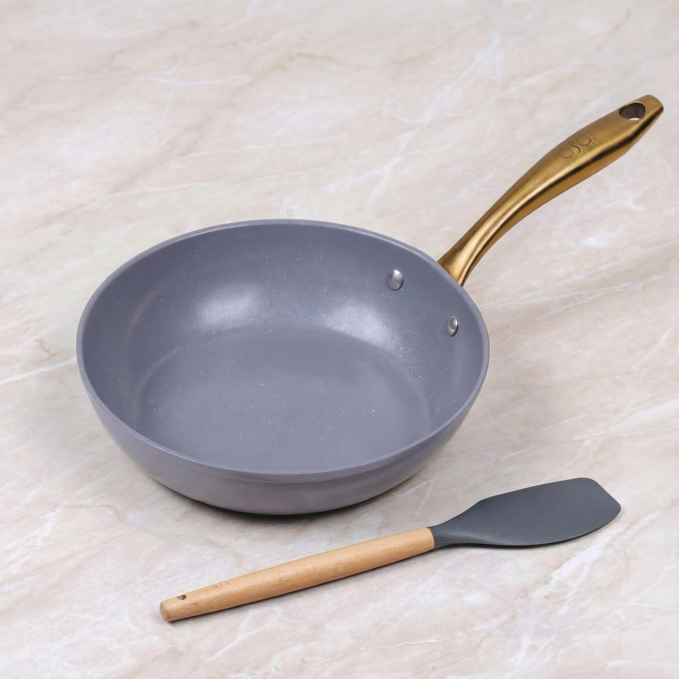 Asai Ceramic Non Stick Fry Pan 24Cm With Silicone Spatula | 100% Toxin Free, No Pfas, Pfoa, Ptfe | Superior Swiss Ceramic | Indu
