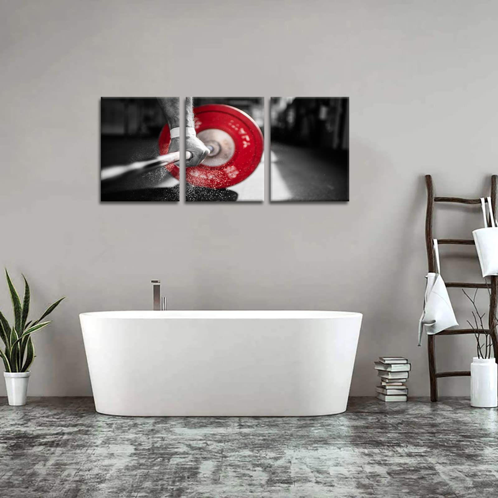 3 Piece Black And Red Canvas Wall Art Weightlifting Pictures Painting Gym Training Poster Prints On Canvas Art For Bedroom Bathr