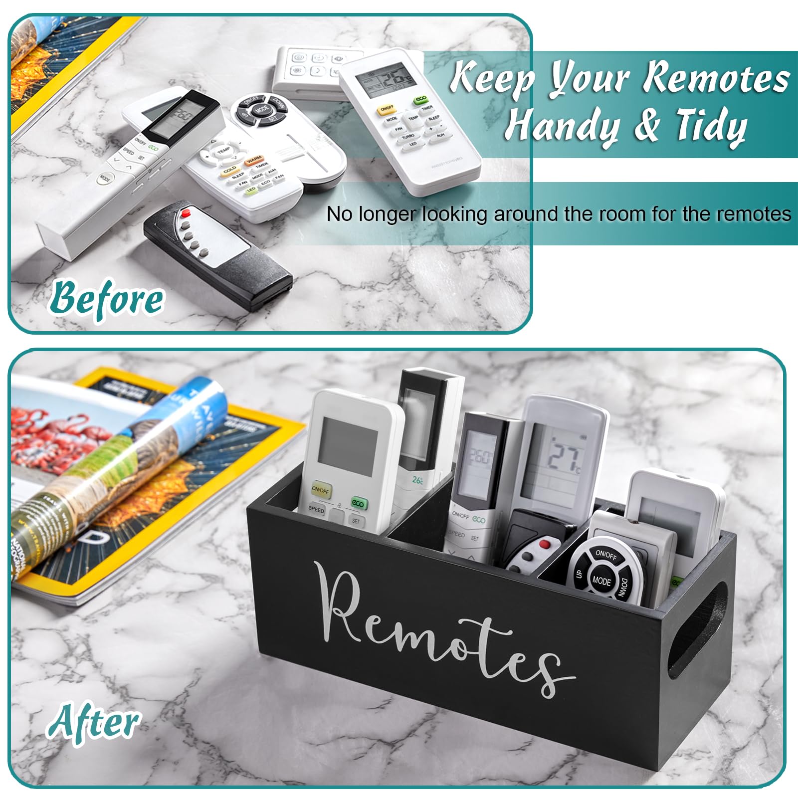 Drastar Remote Control Holder, Tv Remote Holder, Remote Organizer Caddy For Table, Wooden Remote Box For Nightstand, Bedside Cad