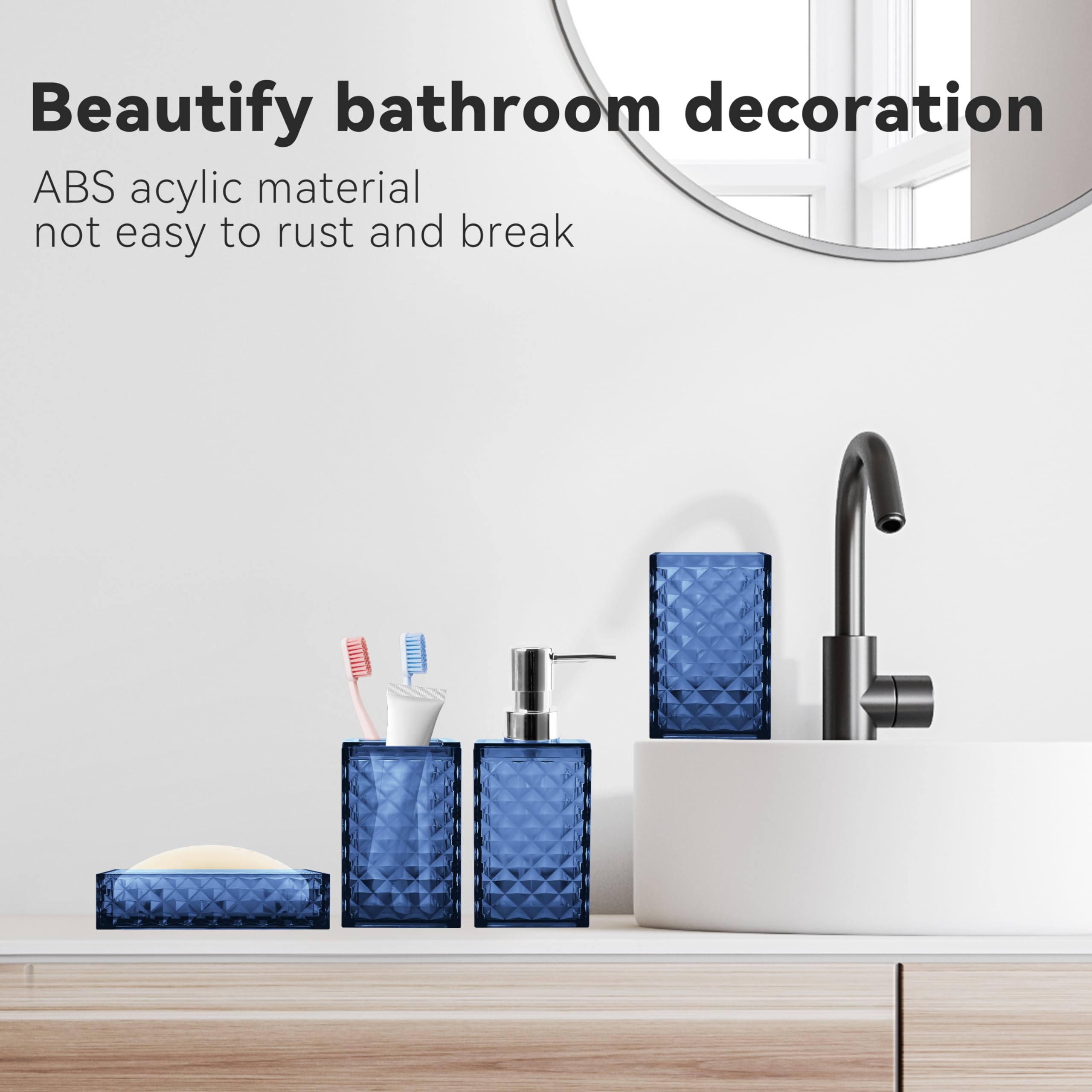 Seeatoo Bathroom Accessory Set, 4 Pcs Blue Bathroom Accessories Sets, Soap Dispenser And Toothbrush Holder Set, Soap Dish And Mo