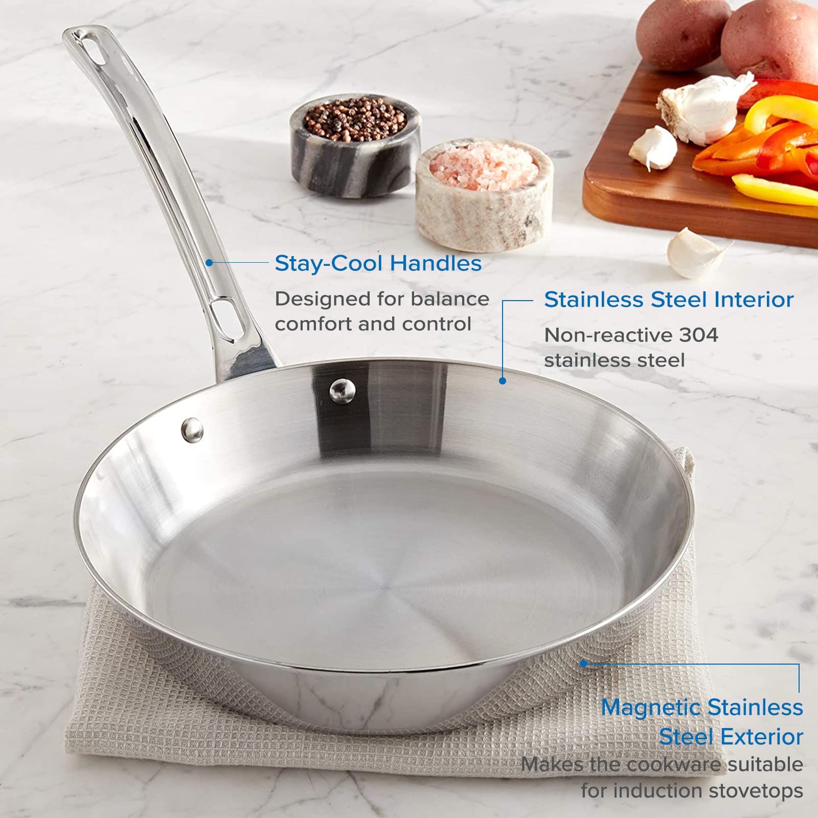 Viking Culinary Contemporary 3-Ply Stainless Steel Nonctick Fry Pan, 10 Inch, Ergonomic Stay-Cool Handle, Dishwasher, Oven Safe,