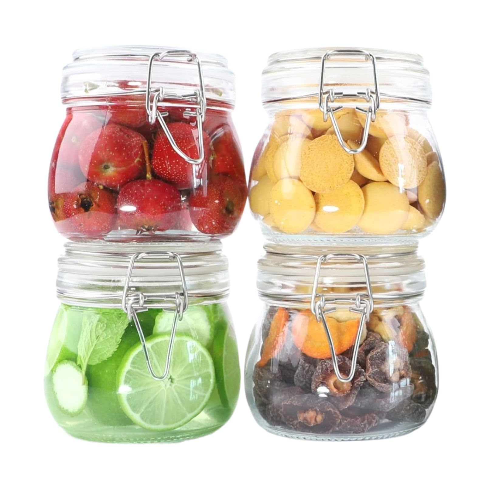 Beyteq Glass Jars With Airtight Lids 500Ml Wide Mouth Food Storage Canisters Leakproof Sealed Jar Containers With Clamp Lids For