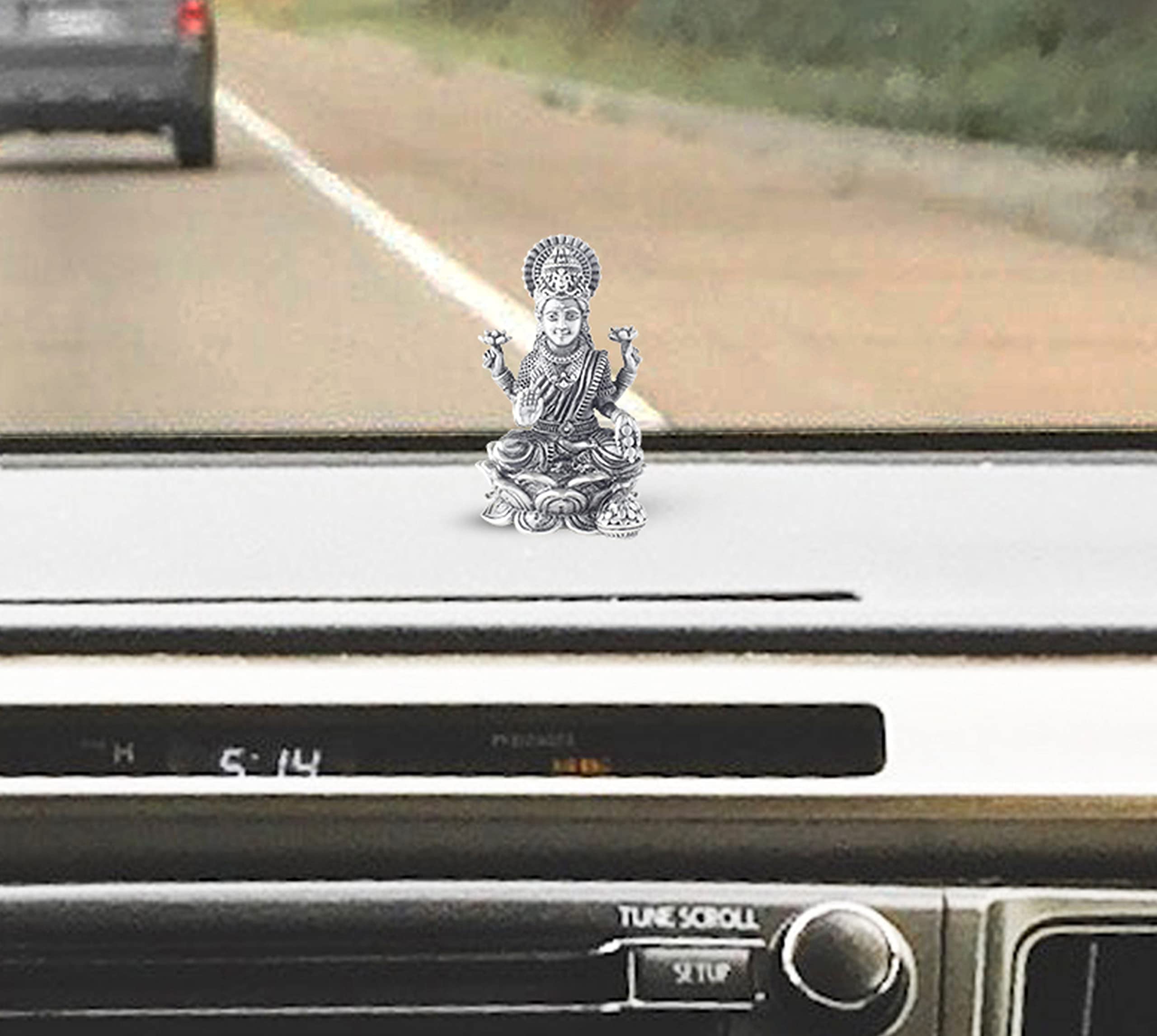 Prd Caratcafe Silver Laxmi Murti For Car Dashboard, Home & Office Use Made In Pure 925 Solid Chandi Metal Idol Of Maa Lakshmi. A