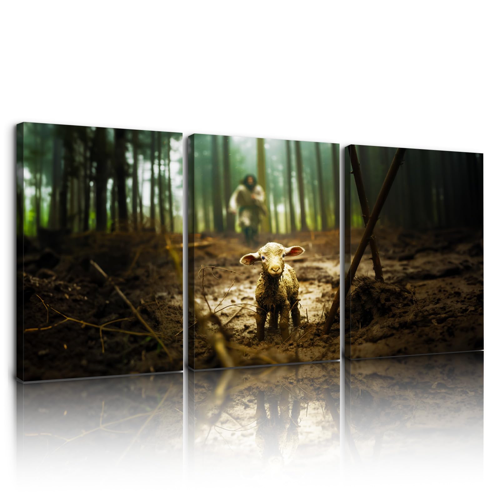 Jesus And Lamb Canvas Wall Art 60''X30'' Jesus Running After Lost Lamb Picture Wall Art Canvas Print Christian Home Decor - 60''