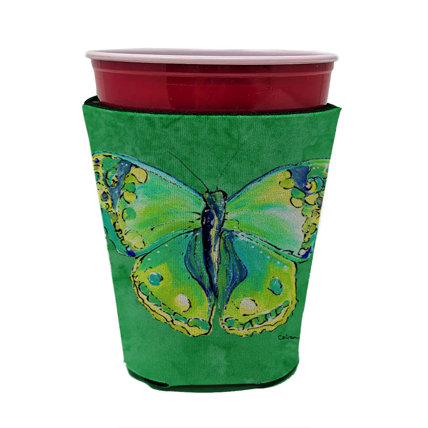 Butterfly Green on Green Red Solo Cup Beverage Insulator Hugger