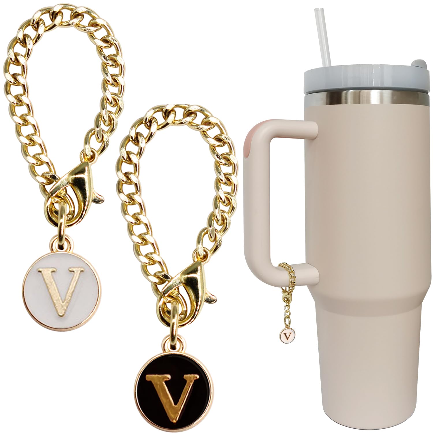 Wabogove Letter Charm Accessories for Stanley Cup 2PCS Initial Name ID Personalized Handle Charm for Stanley Tumbler (V)
