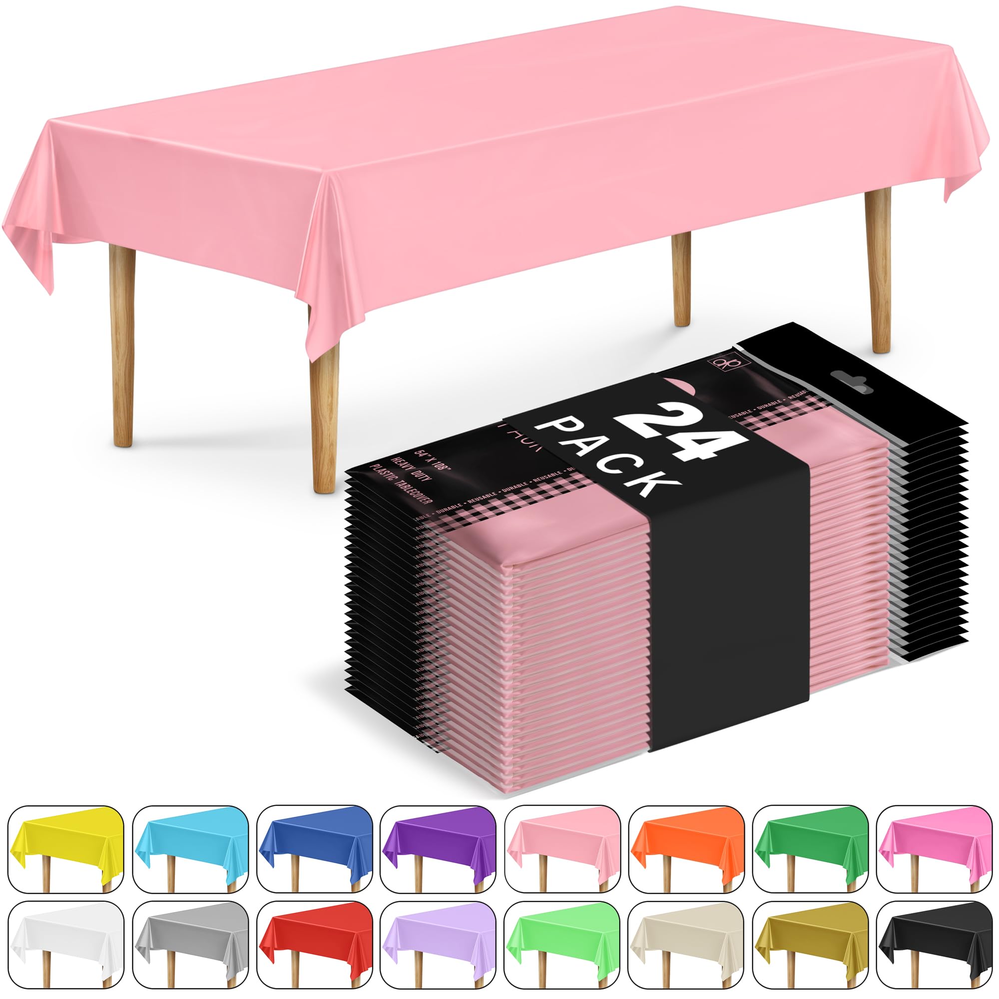 DecorRack 24 Pack Rectangular Tablecloths BPA-Free Plastic, 54 x 108 inch, Dining Table Cover Cloth for Parties, Picnic, Camping