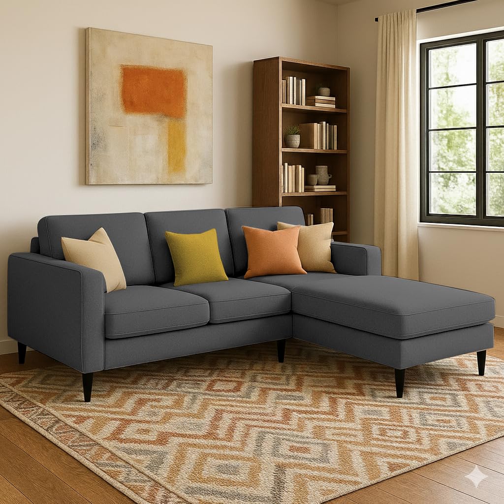 Casaliving Grayon 3 Seater Convertible Sofa Set For Living Room, 3 Seater & Ottoman Modular Sectional Couch For Small Space (Cre