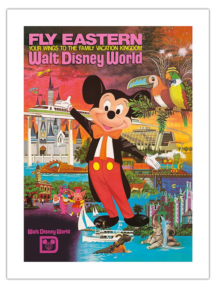 Walt Disney World - Fly Eastern Air Lines - Orlando Florida - Vintage Airline Travel Poster C.1980 - Bamboo Fine Art 290Gsm Pape