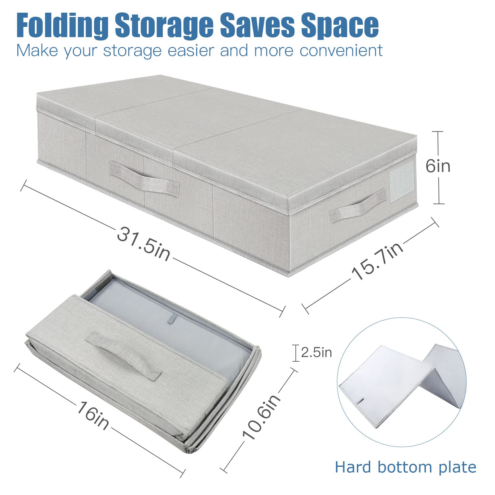 Supowin Underbed Storage Containers Bin with Lids (2pcs) Large Under Bed Storage Organizer Box with Handle, Foldable Under the S