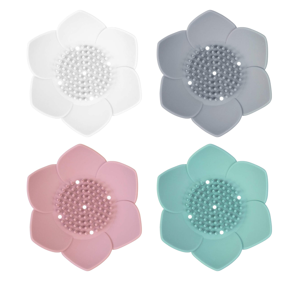Auear, 4 Pack Lotus Flowers Soap Dish With Drain Silicone Holder Non-Slip Flexible Tray For Bathroom Shower