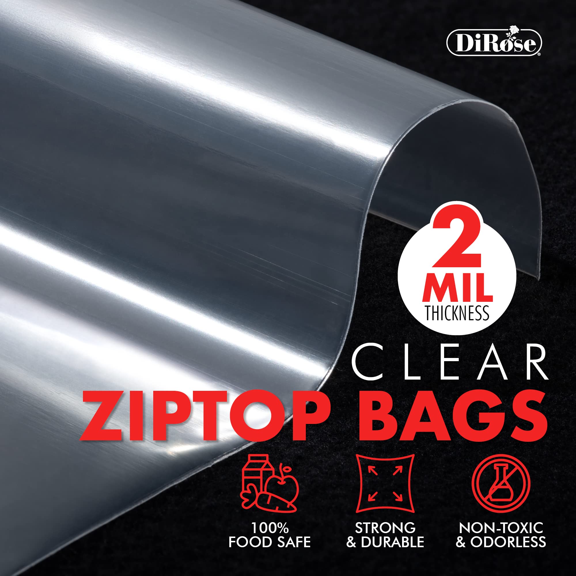 Dirose Reclosable Poly Zip Top Bags - 4'' X 6'' (100 Count), 2 Mil - Plastic Ziplock Bags - Resealable Plastic Bags With Zipper