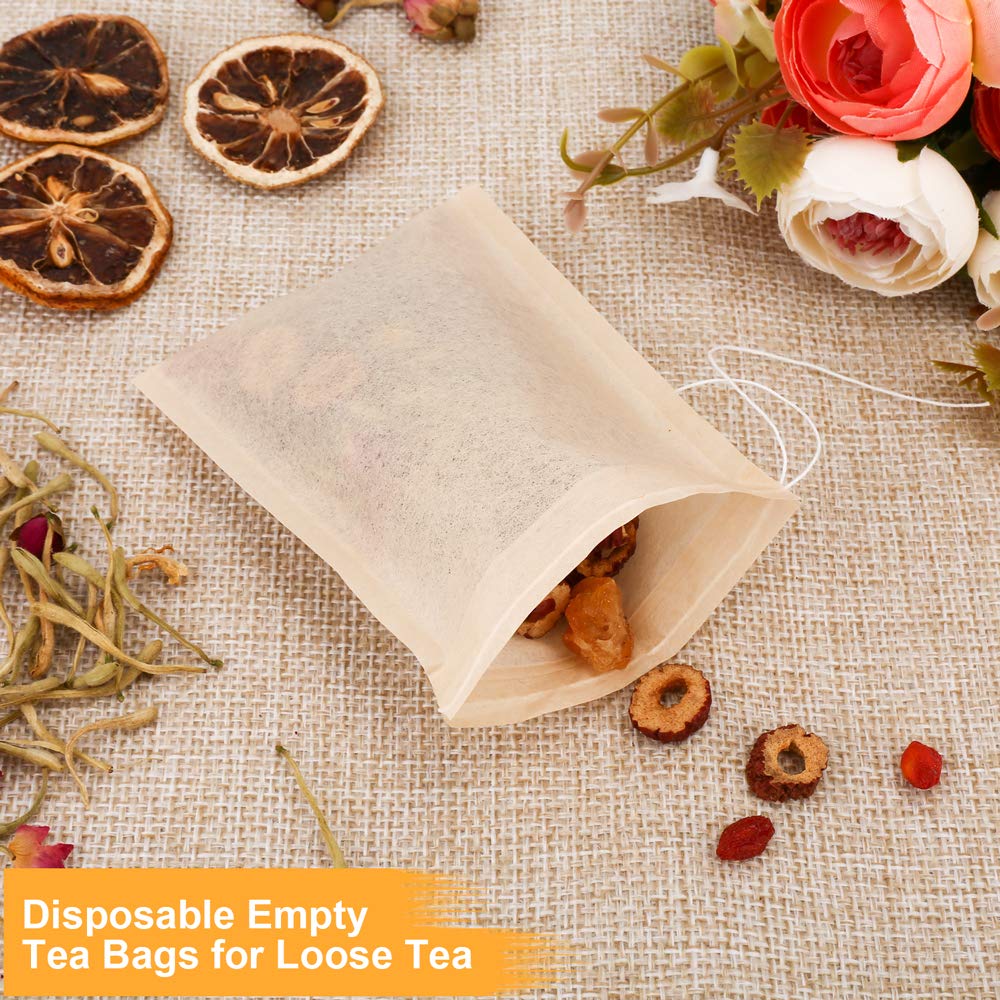100Pcs Tea Filter Bags, Disposable Tea Bags For Loose Leaf Tea, Drawstring Empty Tea Infuser, Betybedy Tea Steeper, Natural Unbl