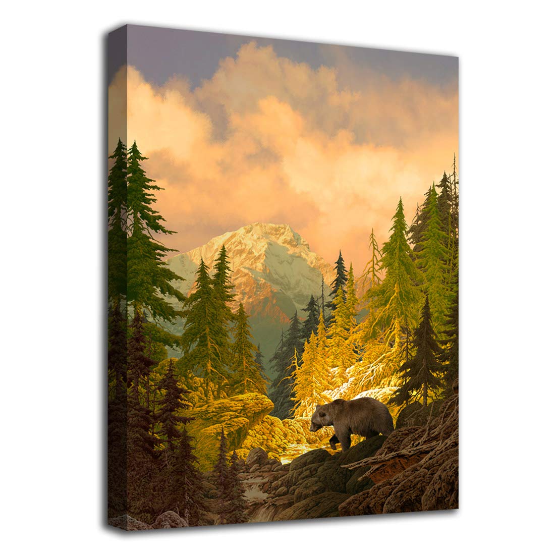 Artewoods Autumn Forest Mountain Wall Art Bear Canvas Picutres For Bedroom Living Room Wall Decor Modern Landscape Canvas Artwor