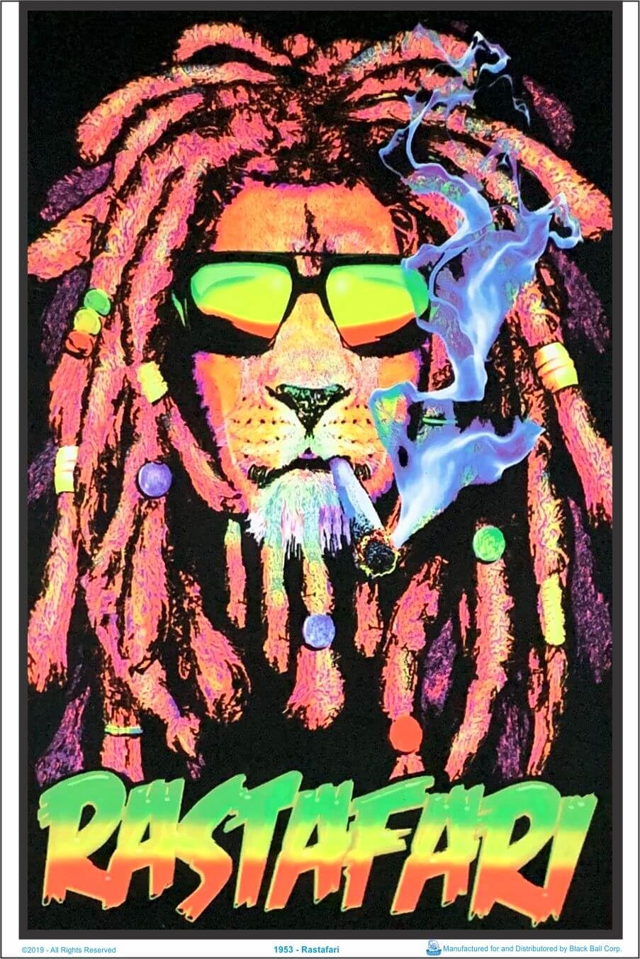 Rastafari Lion Blacklight Poster - Authentic Blacklight-Reactive Flocked Material - 23'' X 35''