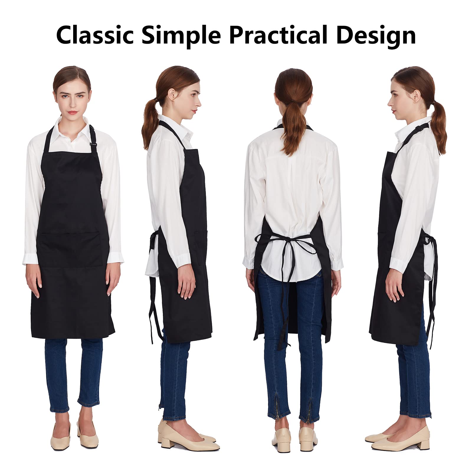 Jubatus 2 Pack 100% Cotton Aprons With 2 Pockets Cooking Chef Kitchen Adjustable Bib Apron For Women Men, Black