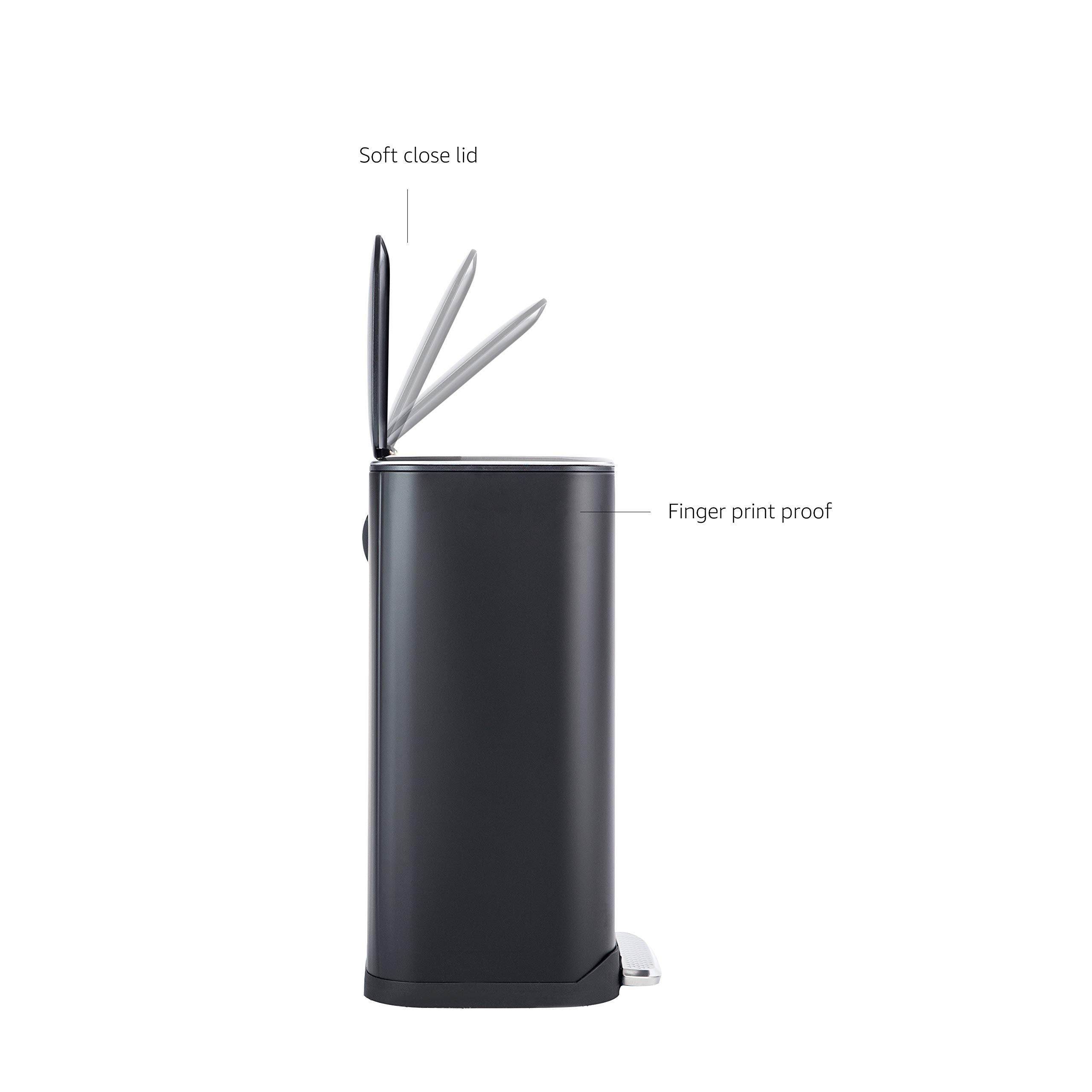 Amazon Basics Metal Rectangular Trash Can With Liner and Soft-Close Foot Pedal  32 Liter / 8.5 Gallon  Black