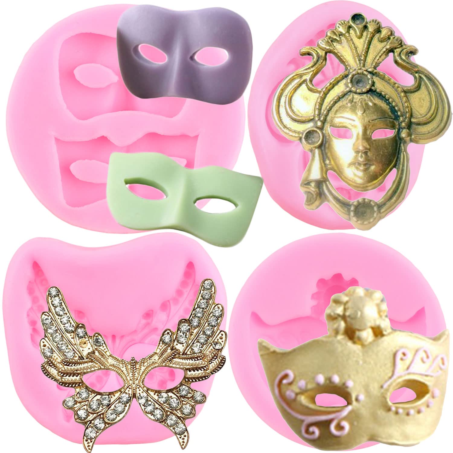 Zixiang Mask Silicone Molds Masquerade Mask Fondant Mold For Cake Decoration Cupcake Topper Candy Resin Clay Chocolate Gum Paste