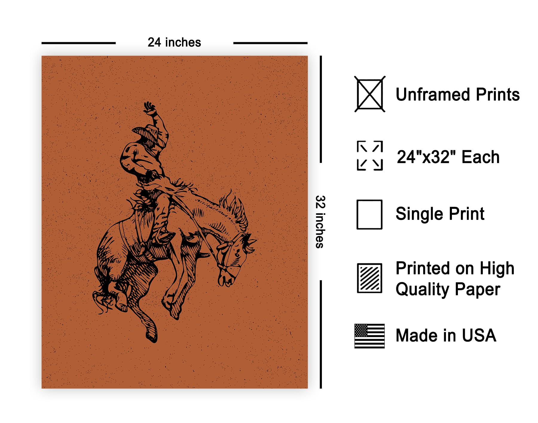Poster Master Brown Rodeo Poster - Retro Cowboy On Bucking Horse Print - Cowboy Art - Western Art - Wild West Art - Gift For Him