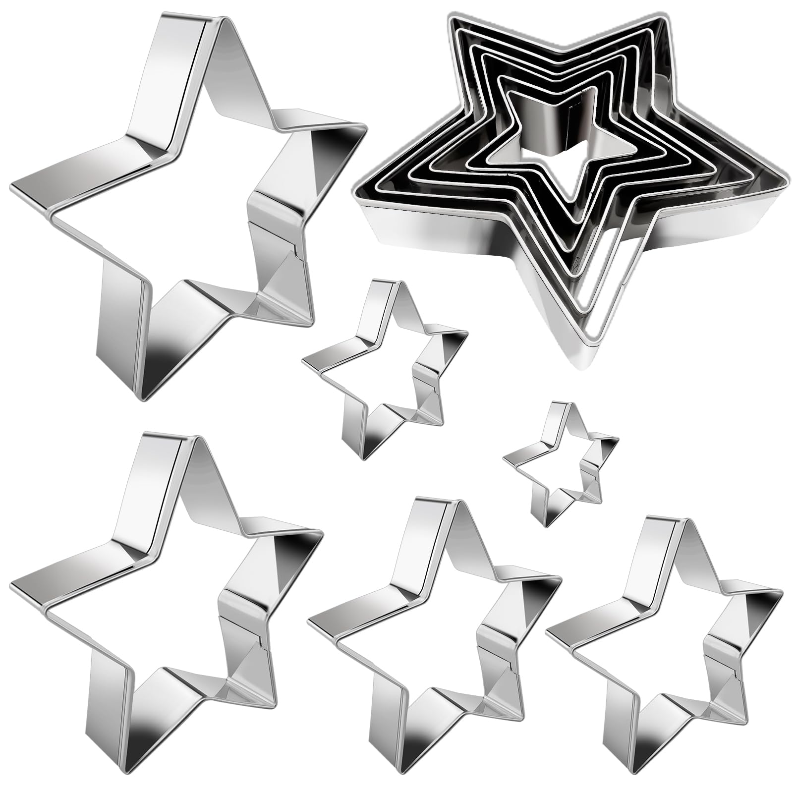 Star Cookie Cutter Set 6pcs Star Shaped Mold Metal Cookie Cutters Sandwiches Cutter Shapes Biscuit Mold for Kids Holiday Birthda
