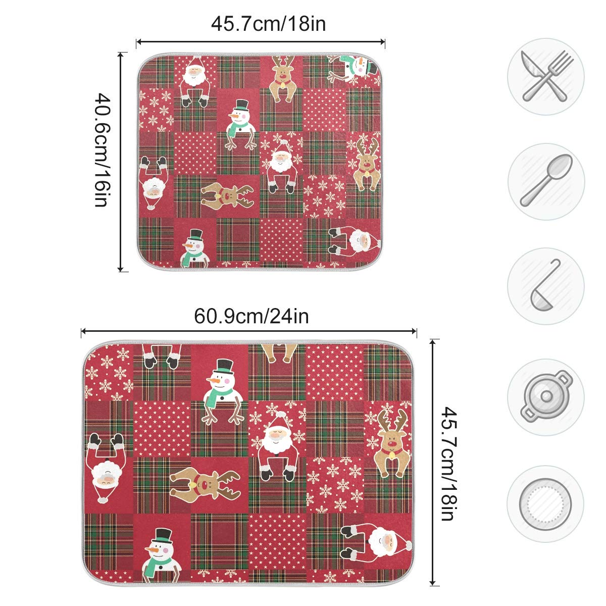 Dish Drying Mat For Kitchen, Christmas 18 In X 24 In Absorbent, Microfiber Dish Drying Rack Pad